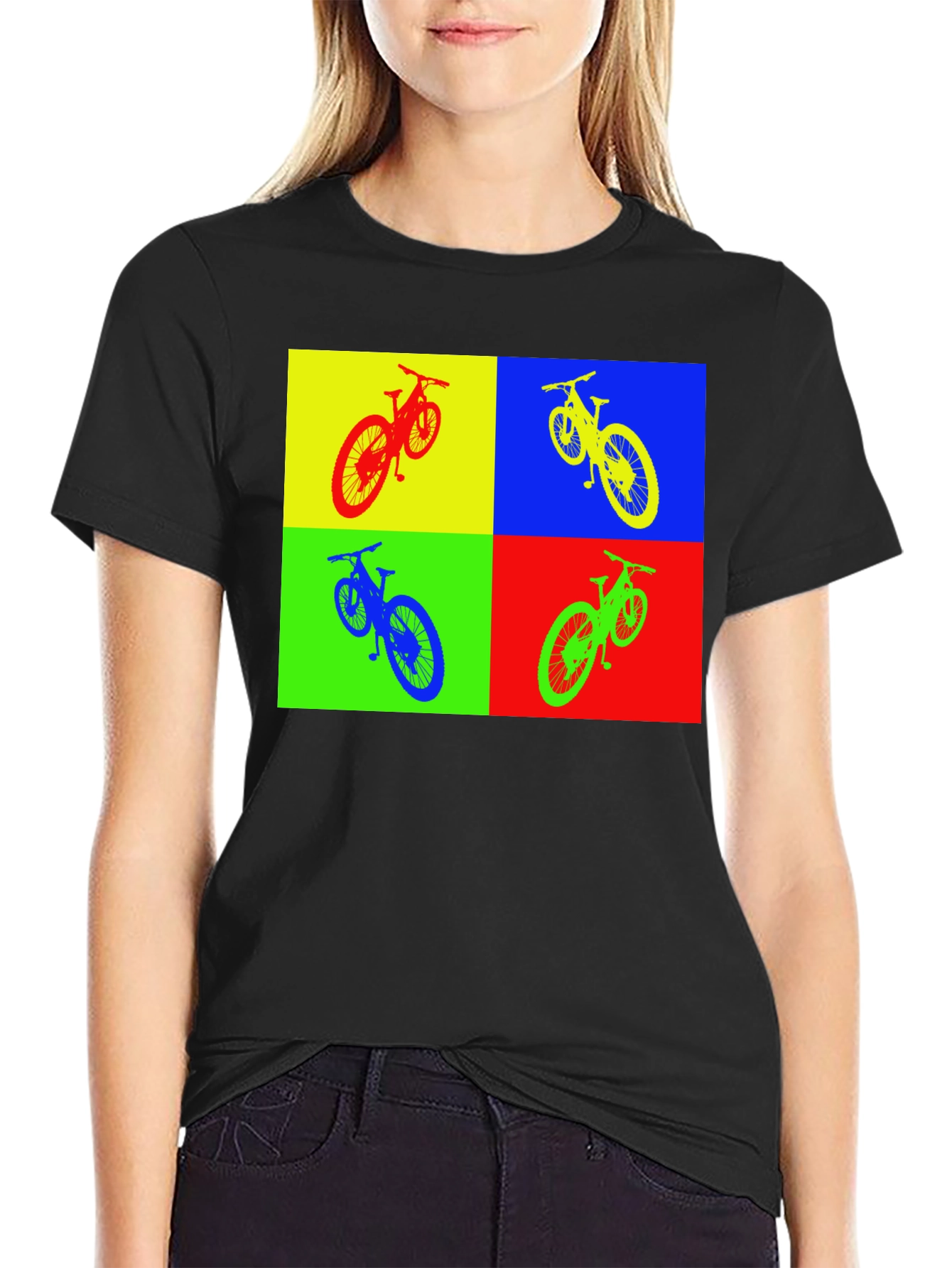 Black Pop Art Bike T-Shirt - Colorful Cycling Tee view 2
