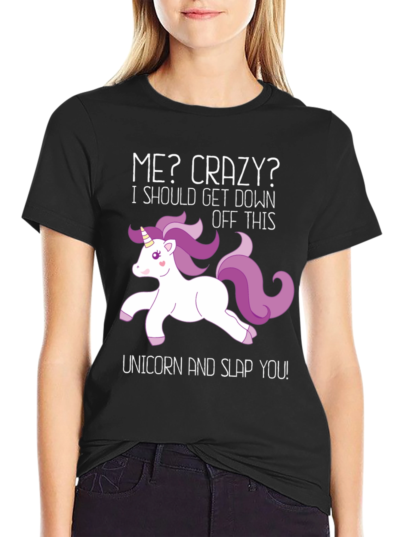 Black Me? Crazy Unicorn Graphic T-Shirt - Funny Novelty Tee view 2
