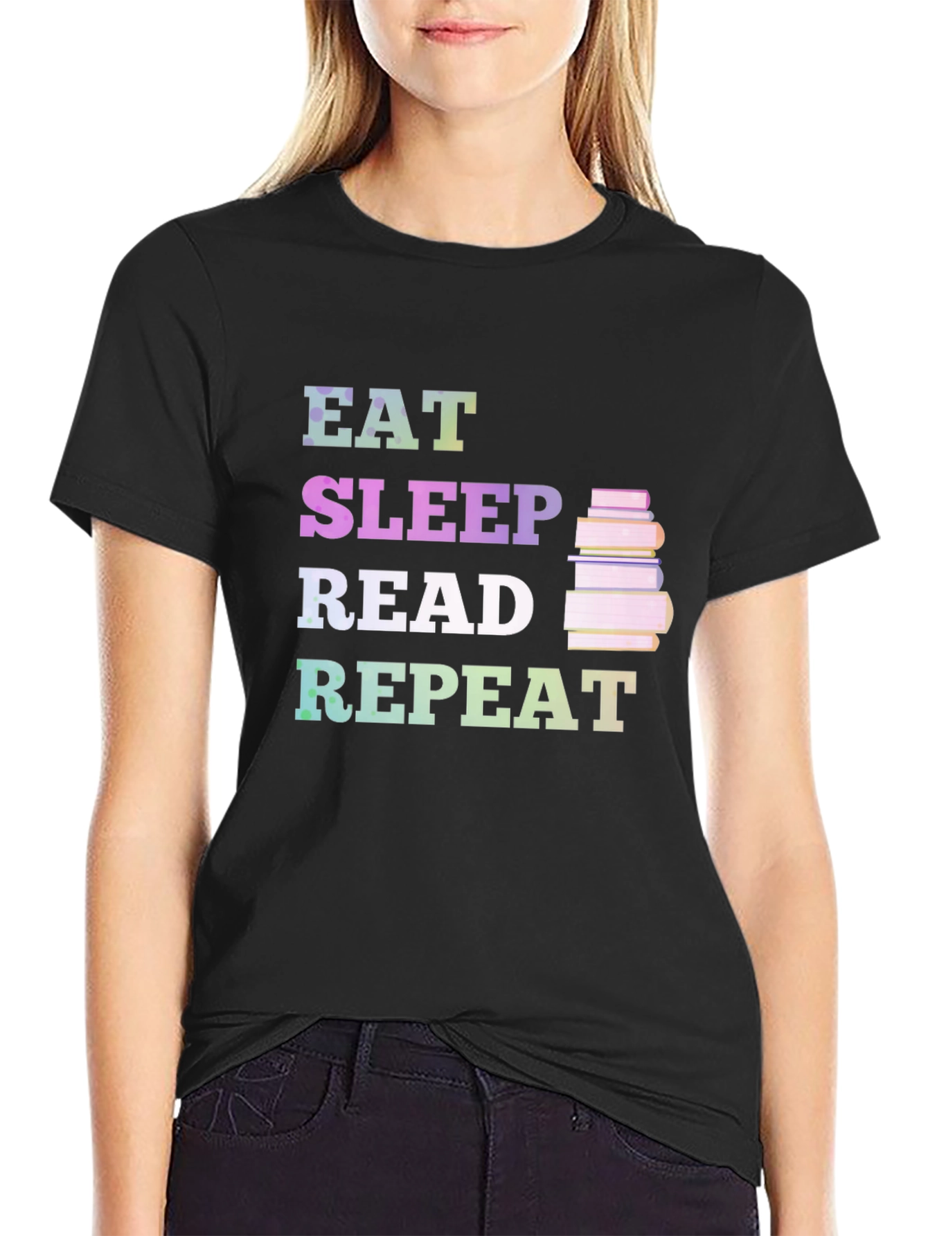 Black Eat Sleep Read Repeat T-Shirt view 2