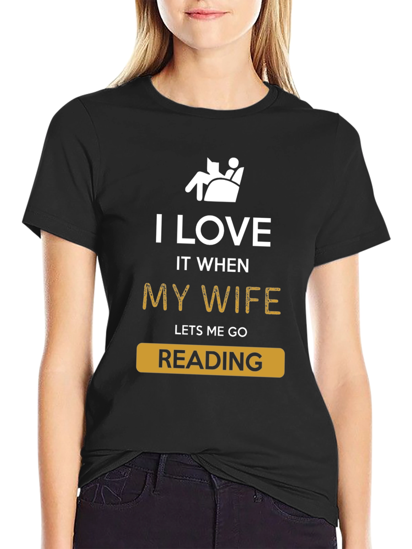 Black Funny Reading T-Shirt - I Love My Wife view 2
