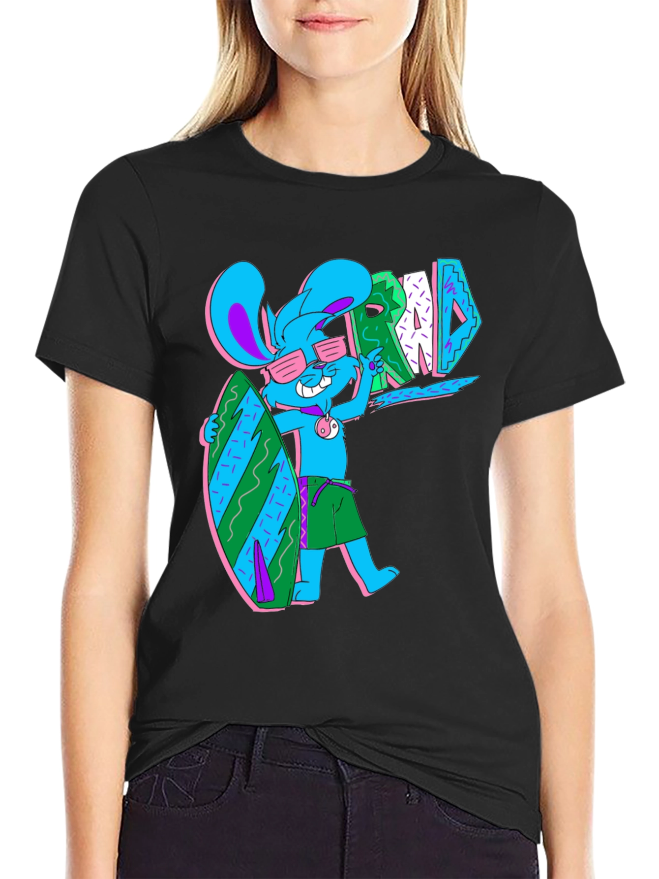 Black Surf Bunny T-Shirt - Rad Summer Vibes view 2