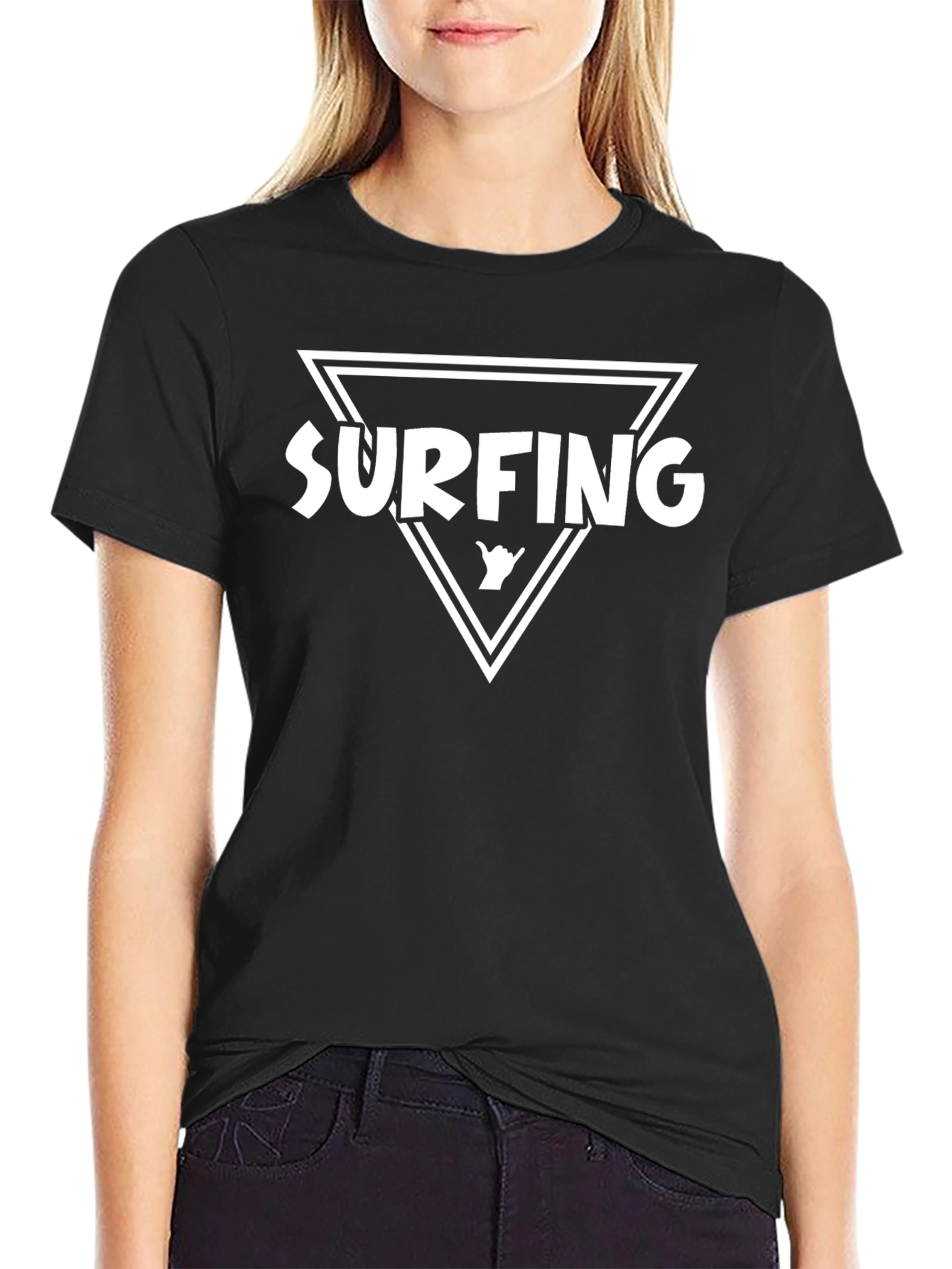 Black Surfing Graphic T-Shirt - Black Cotton Tee view 2
