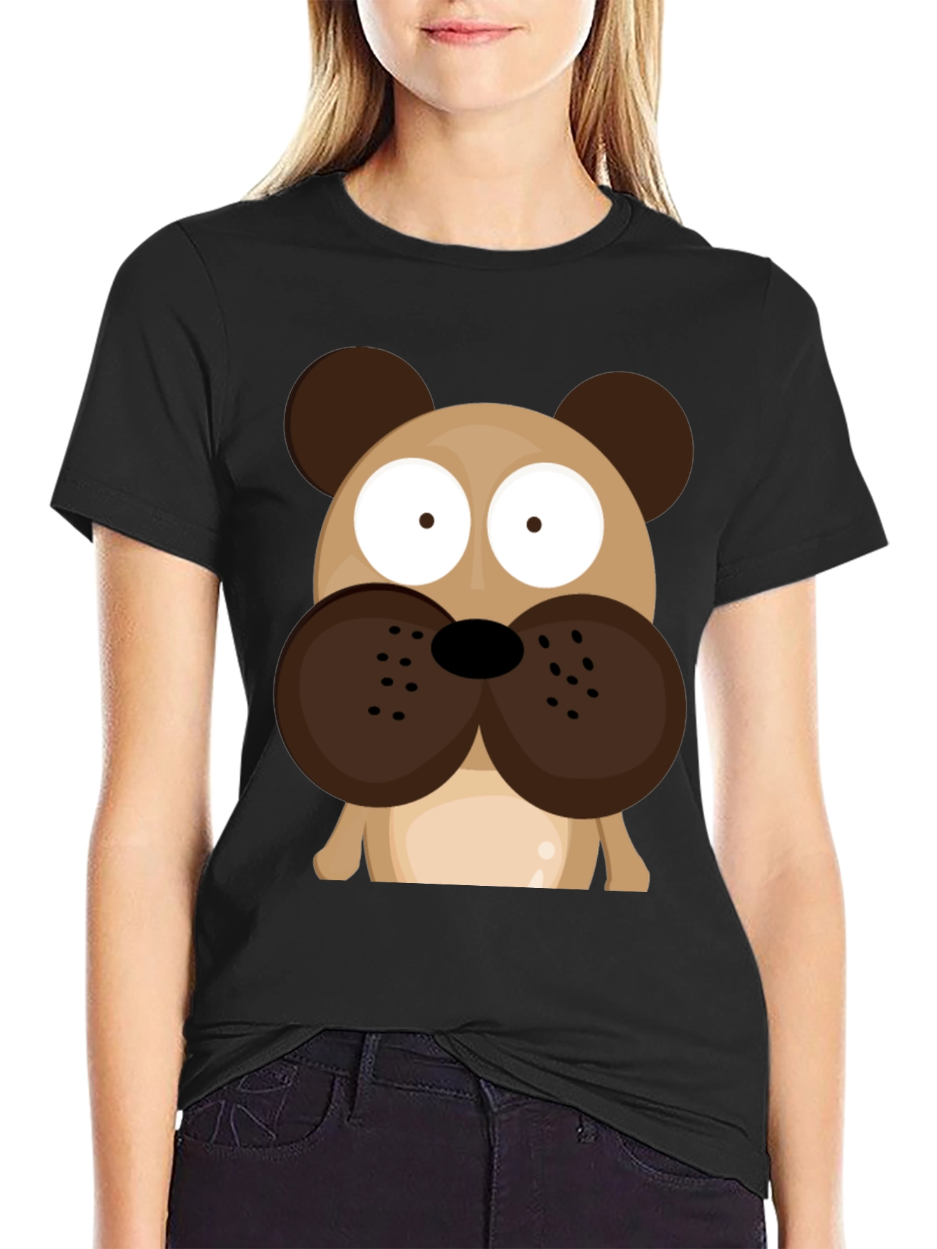 Black Cartoon Dog Graphic T-Shirt - Men's Black Tee view 2