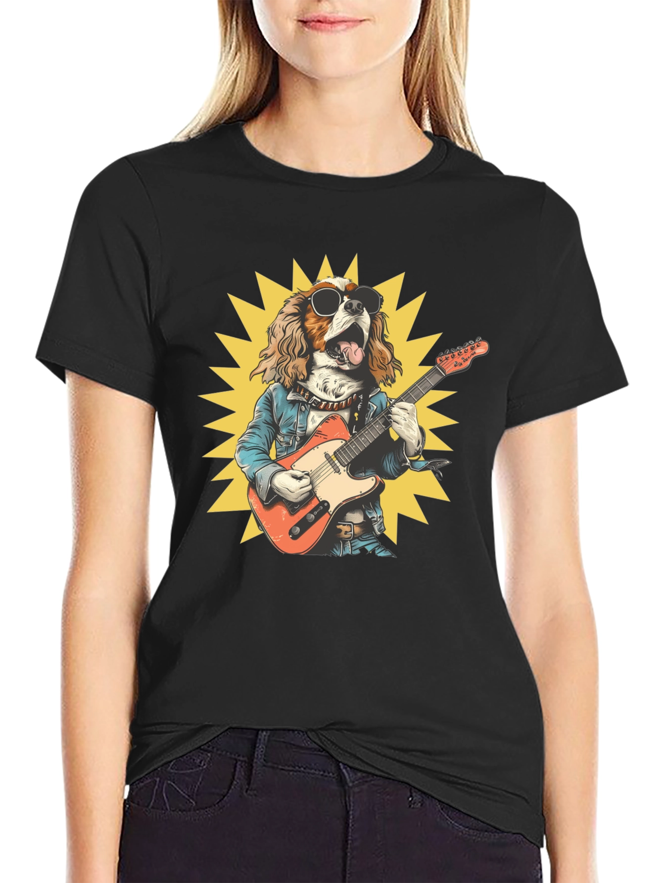Black Dog Rocker T-Shirt: Cool Canine Guitarist view 2