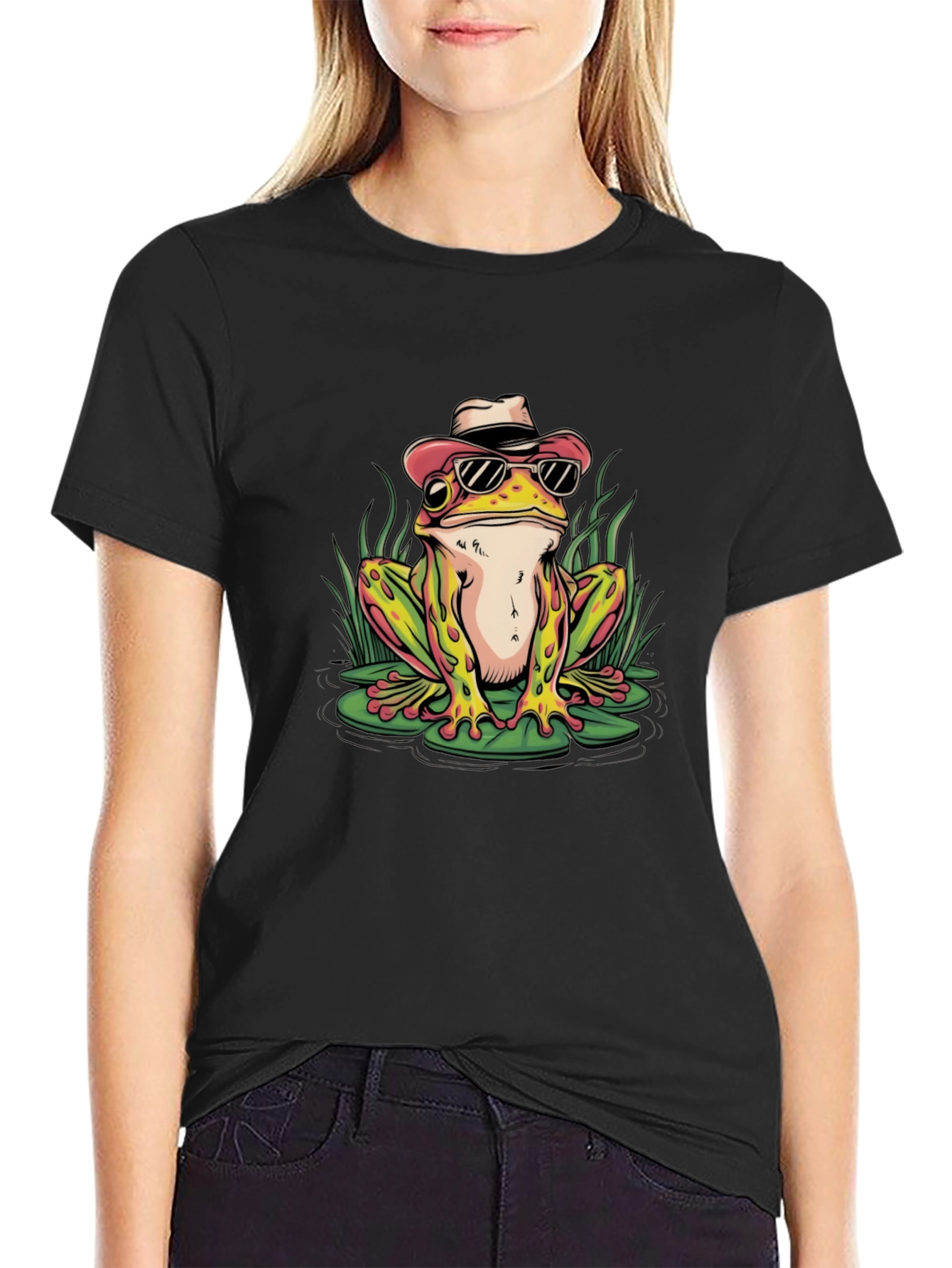 Black Frog with Hat Graphic T-Shirt view 2