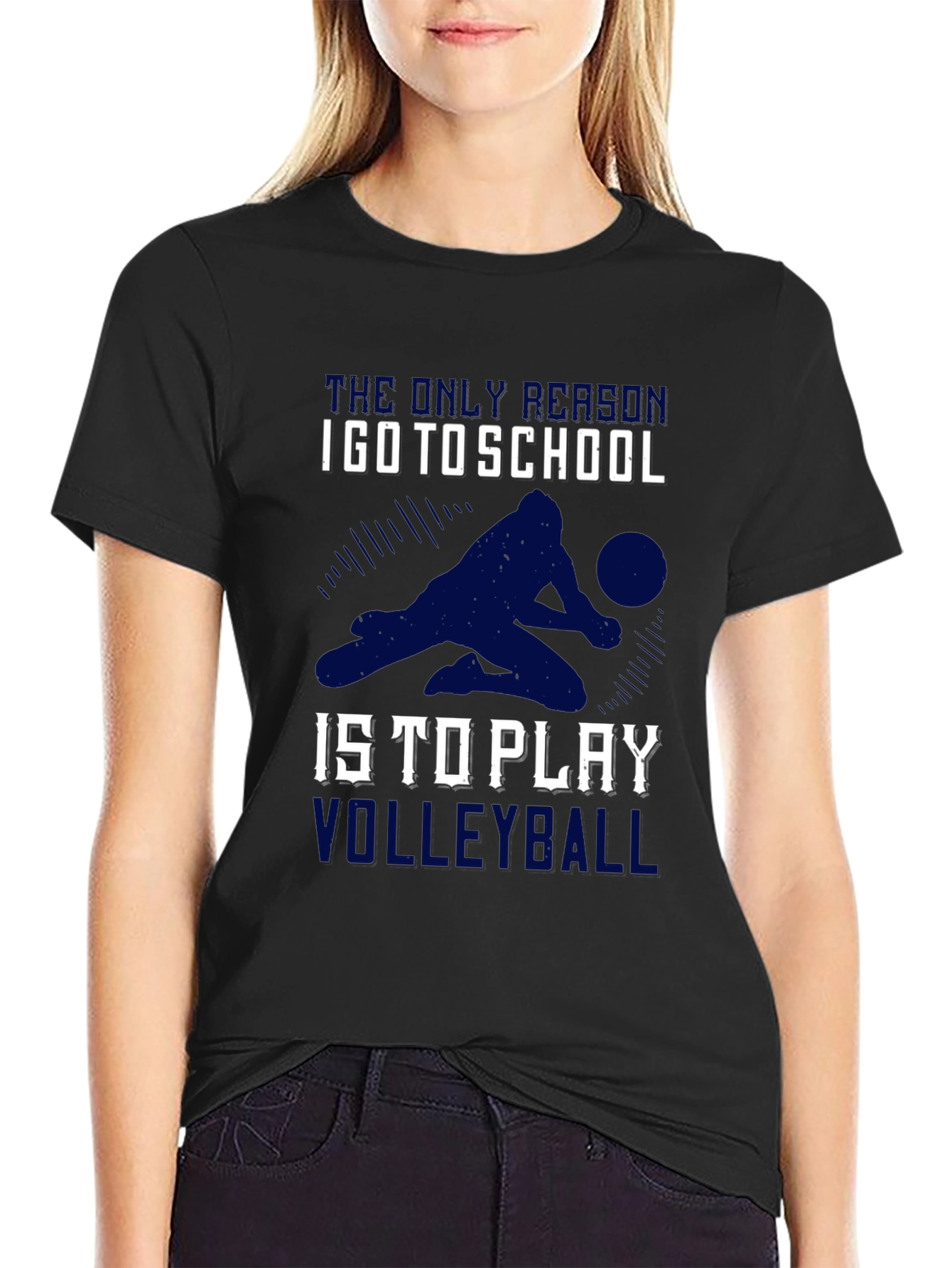 Black Volleyball T-Shirt: School Volleyball Player Design view 2