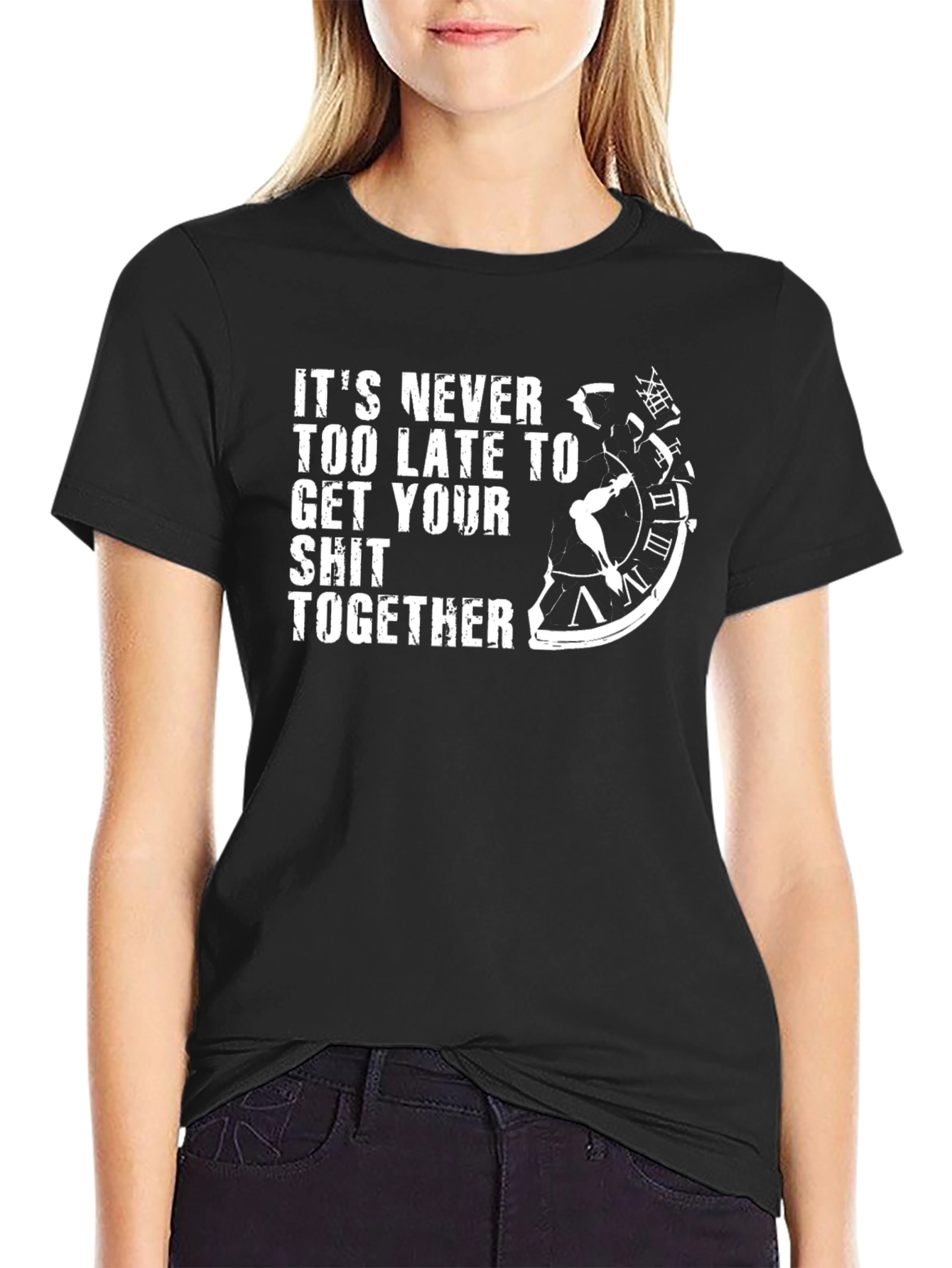 Black Funny Graphic T-Shirt - Get Your Shit Together Clock view 2
