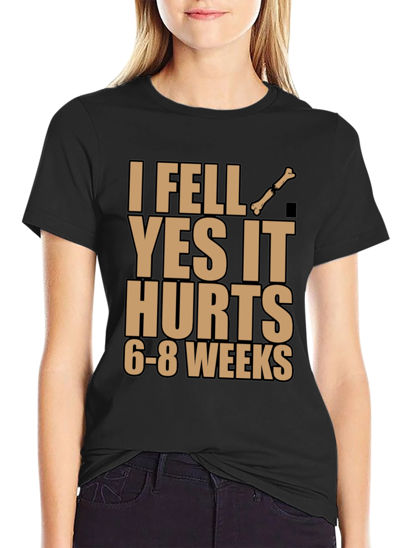 Black I Fell Bone Humor Black T-Shirt view 2