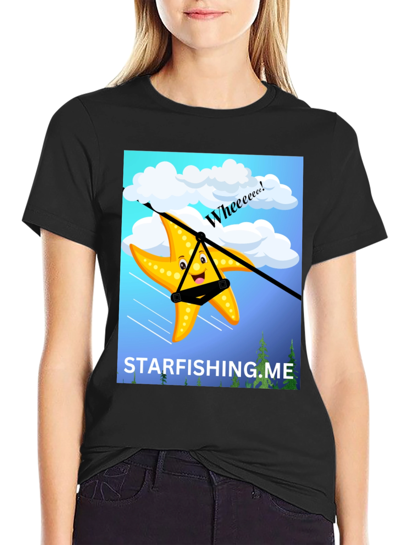 Black Starfishing.me Ziplining Starfish Graphic Tee view 2