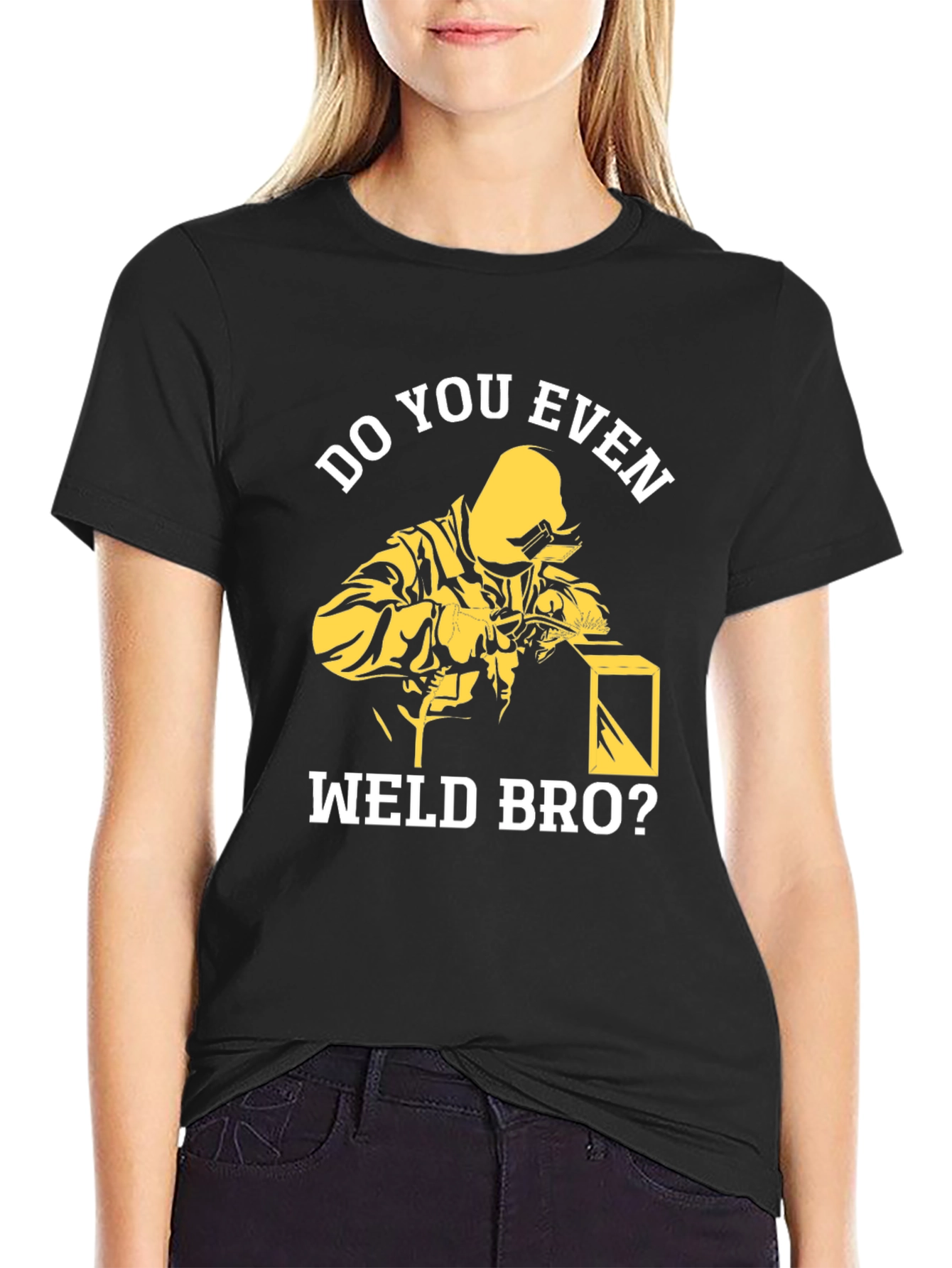 Black Do You Even Weld Bro? Black Cotton Graphic T-Shirt view 2