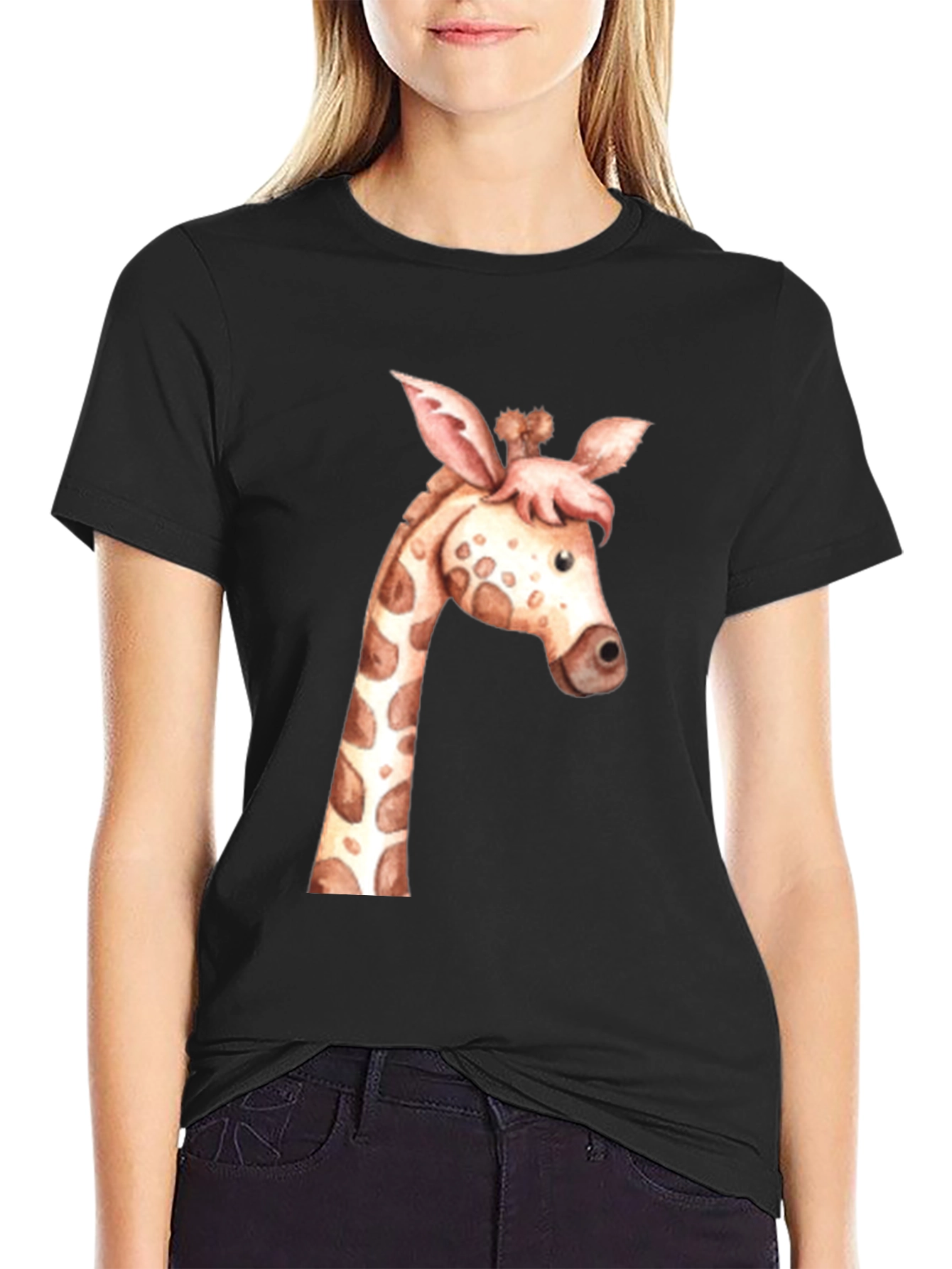 Black Giraffe Graphic Tee - Unisex Black T-Shirt view 2