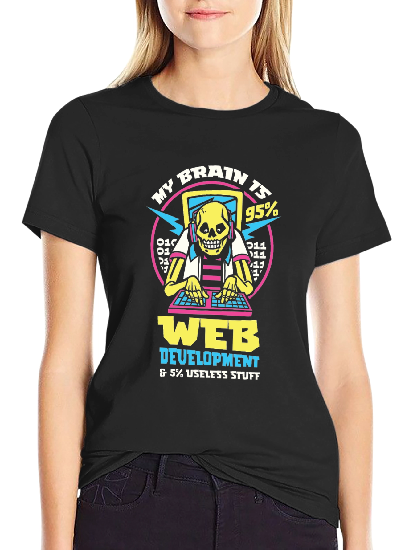 Black Web Developer Brain T-Shirt - Coding Humor Apparel view 2