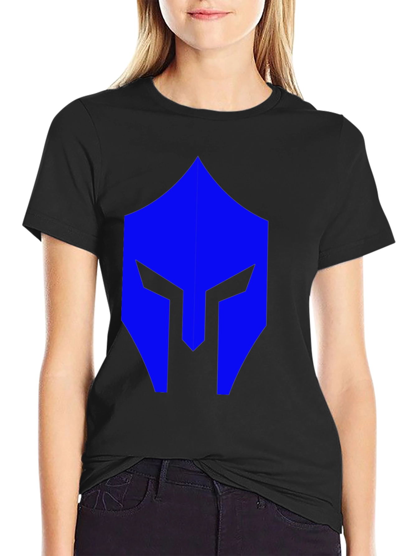 Black Blue Spartan Helmet Graphic Black T-Shirt view 2