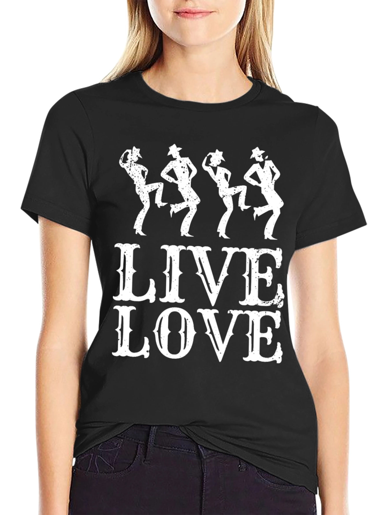 Black Live Love Line Dance T-Shirt - Cotton Blend, Short Sleeve view 2