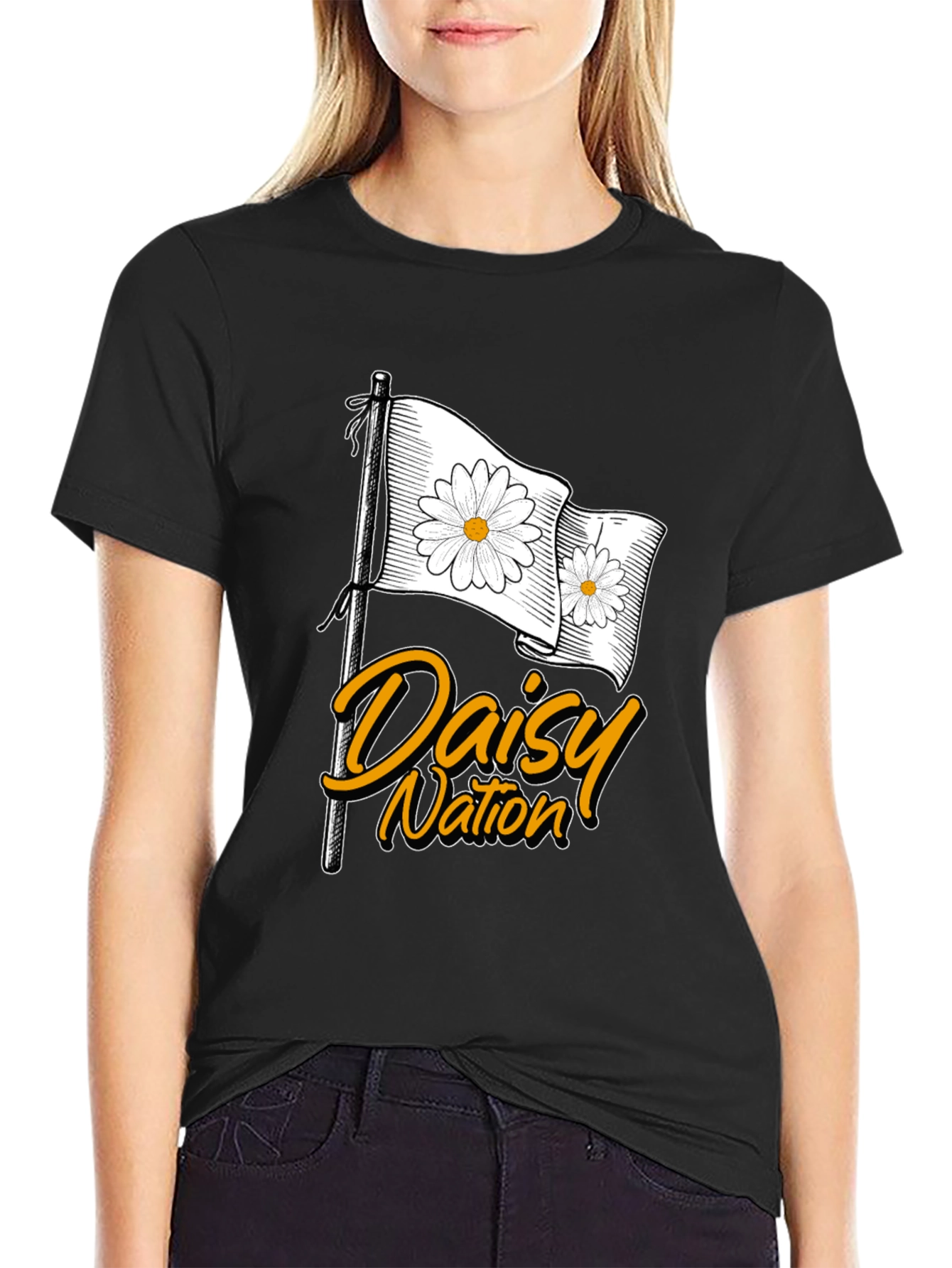 Black Daisy Nation Graphic T-Shirt - Black Cotton Tee view 2