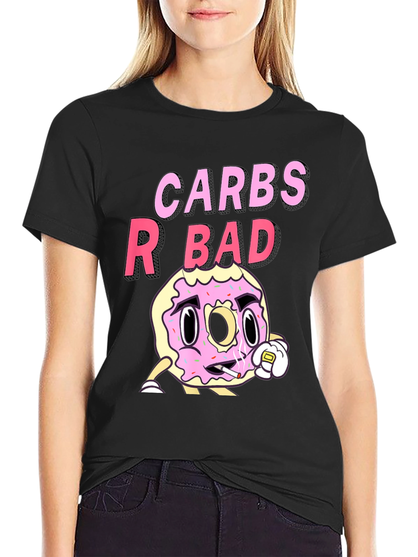 Black Carbs R Bad T-Shirt Funny Donut Design view 2