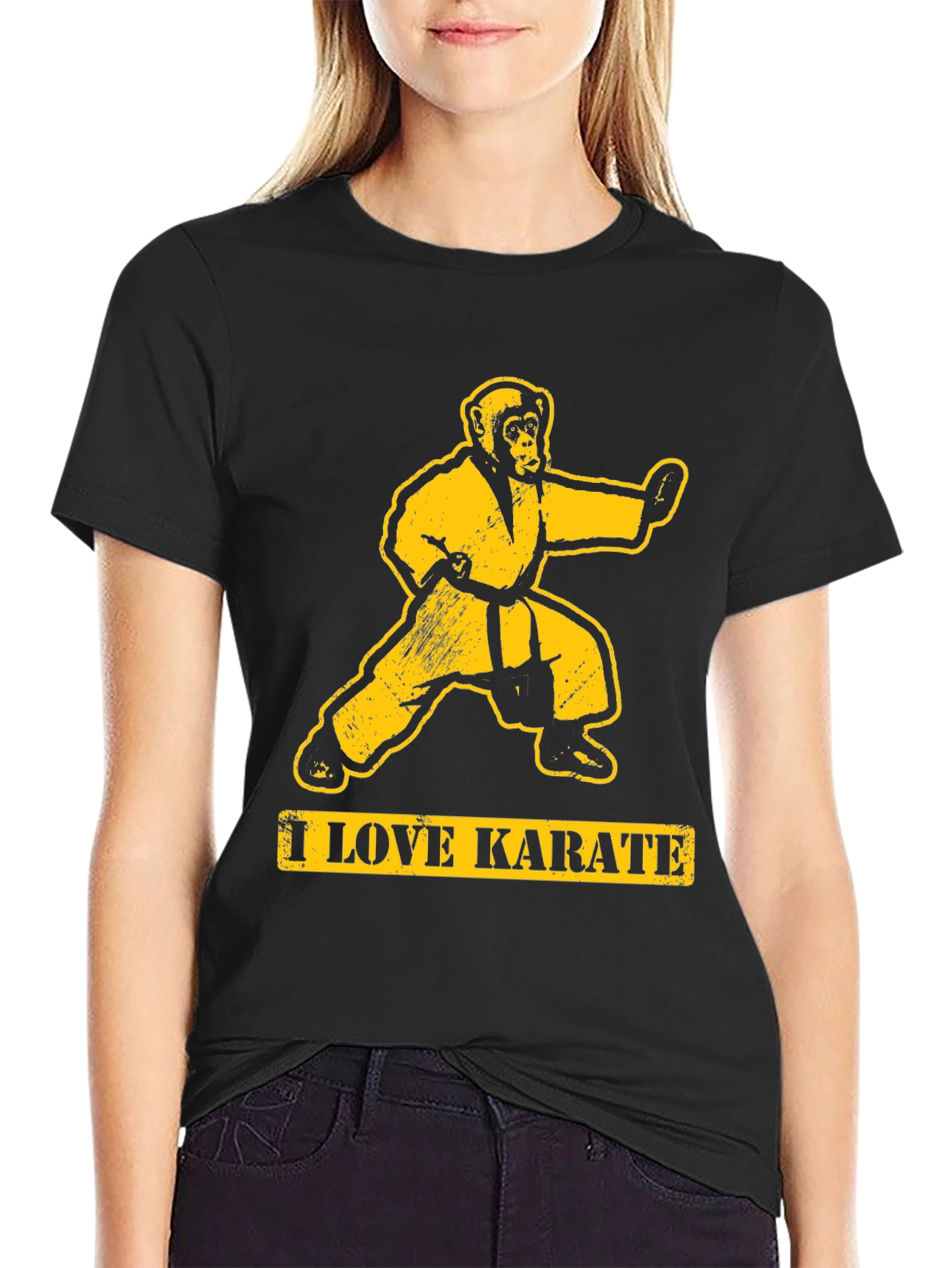 Black I Love Karate Monkey Graphic T-Shirt view 2