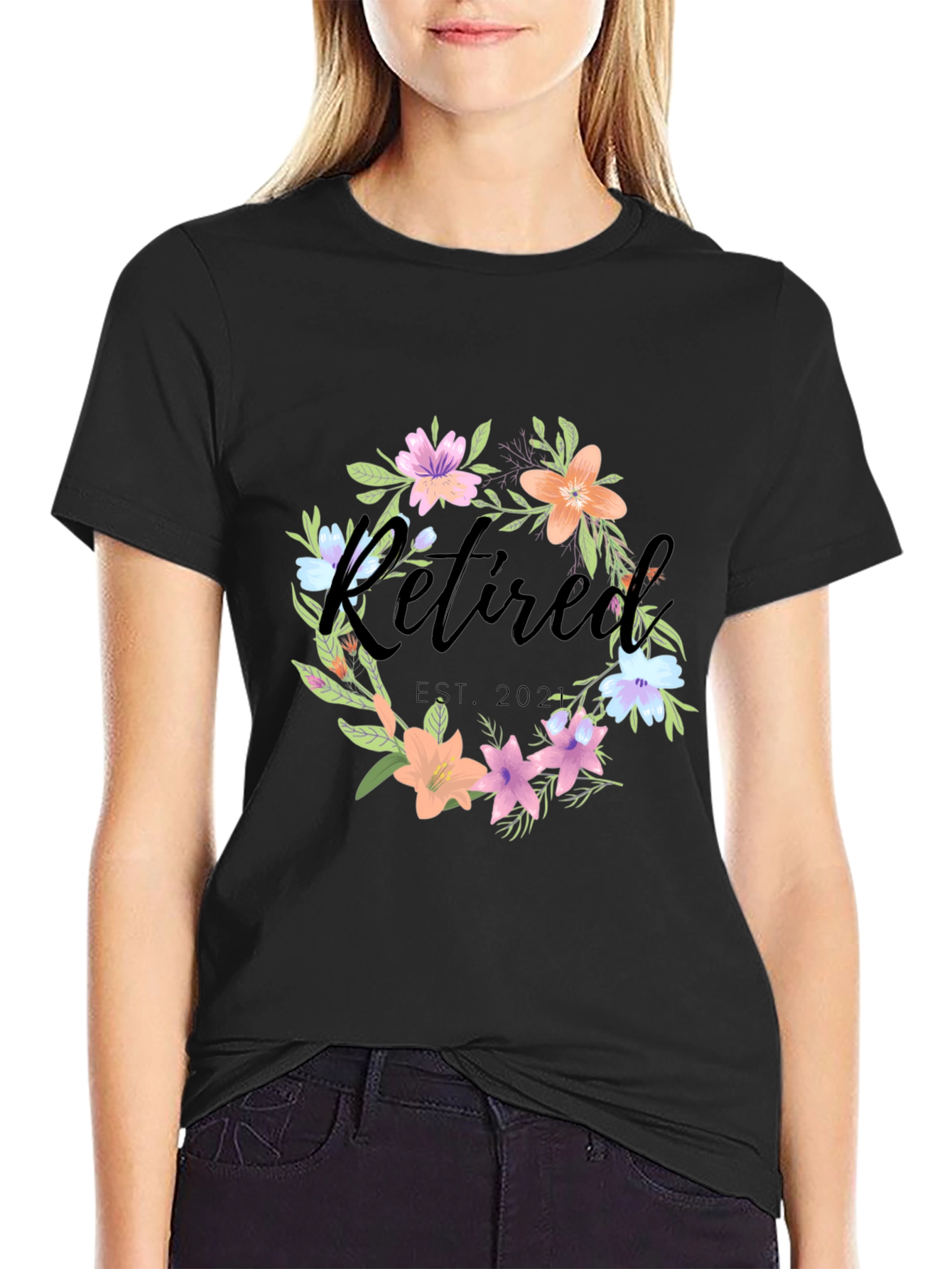 Black Retired Floral Wreath T-Shirt view 2