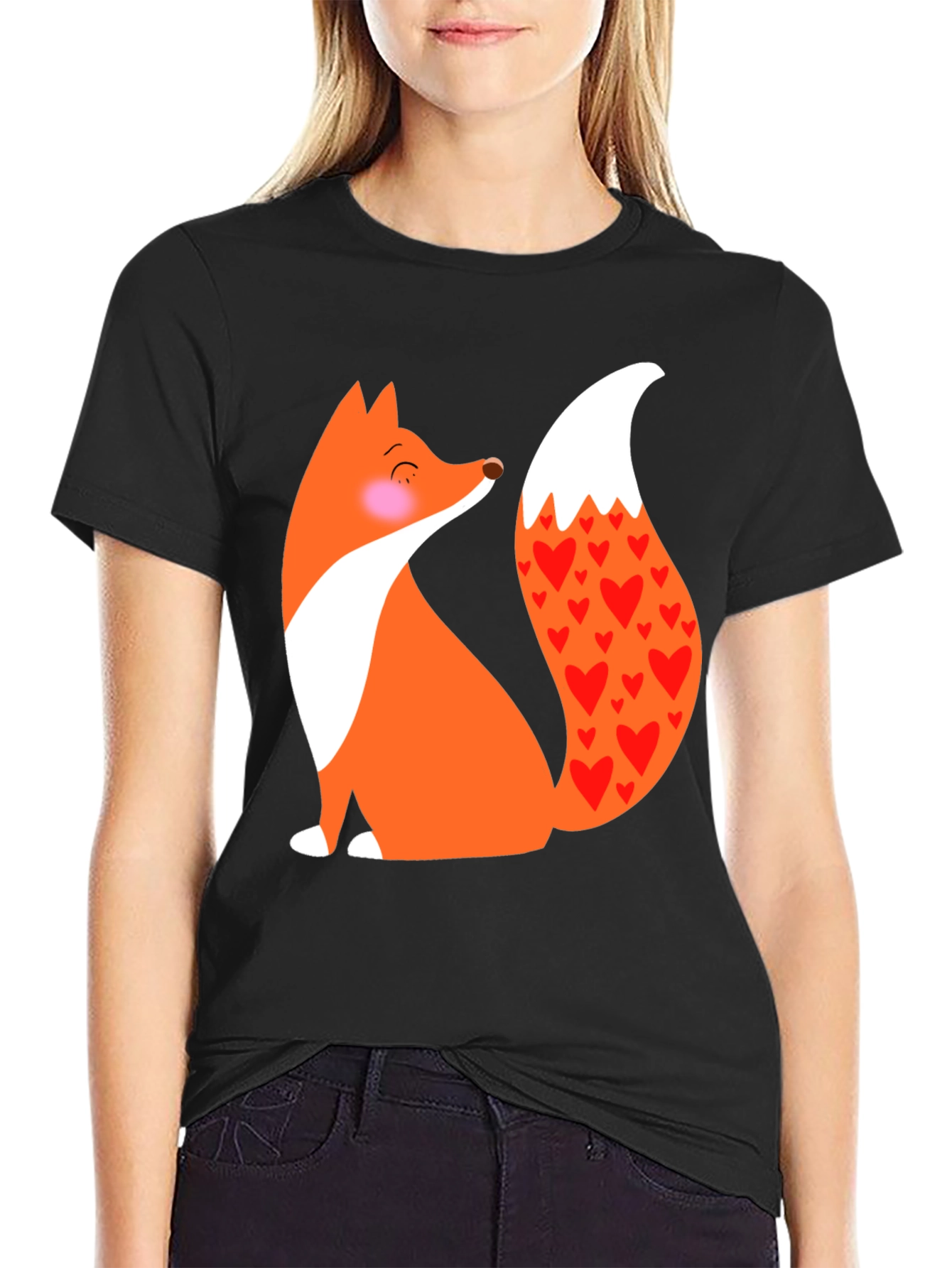 Black Fox with Hearts T-Shirt - Cute & Stylish Animal Tee view 2