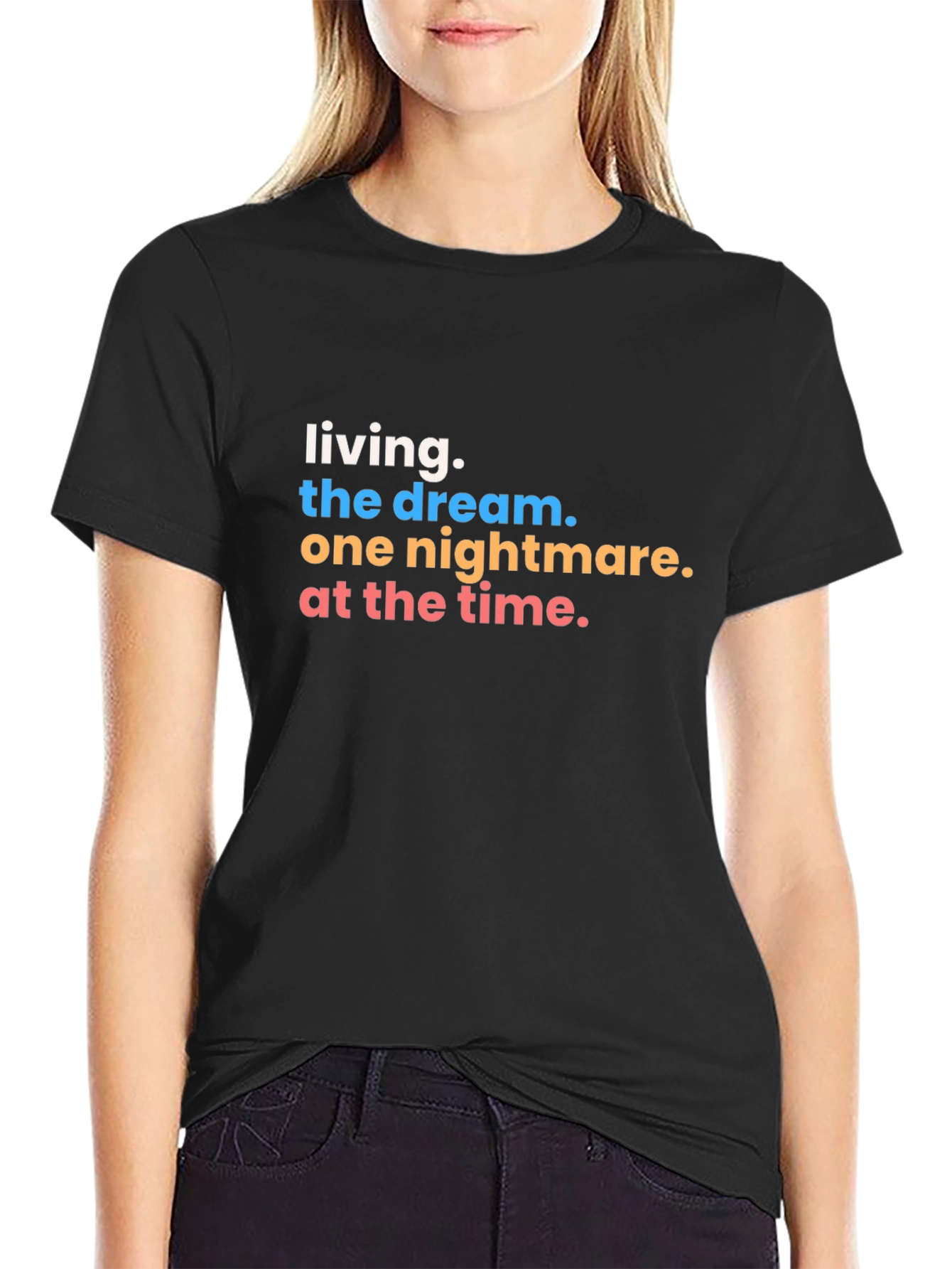 Black Living the Dream Graphic Tee - Funny Slogan T-Shirt view 2