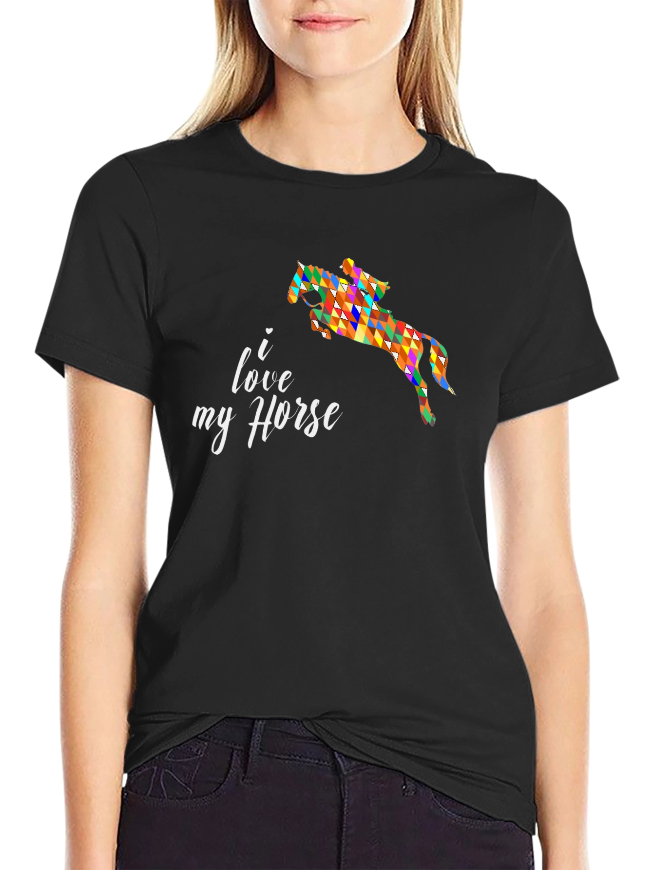 Black I Love My Horse T-Shirt Colorful Equestrian Tee view 2