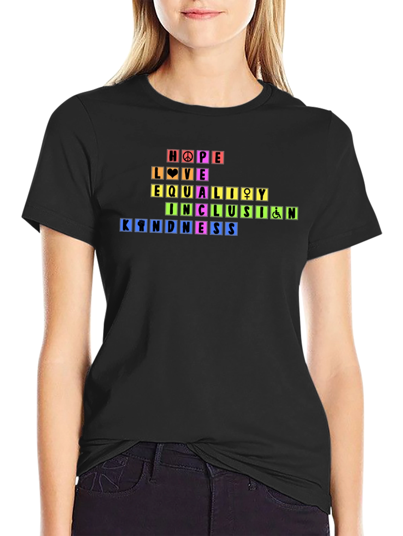 Black Rainbow Pride Hope Love Equality Kindness T-Shirt view 2