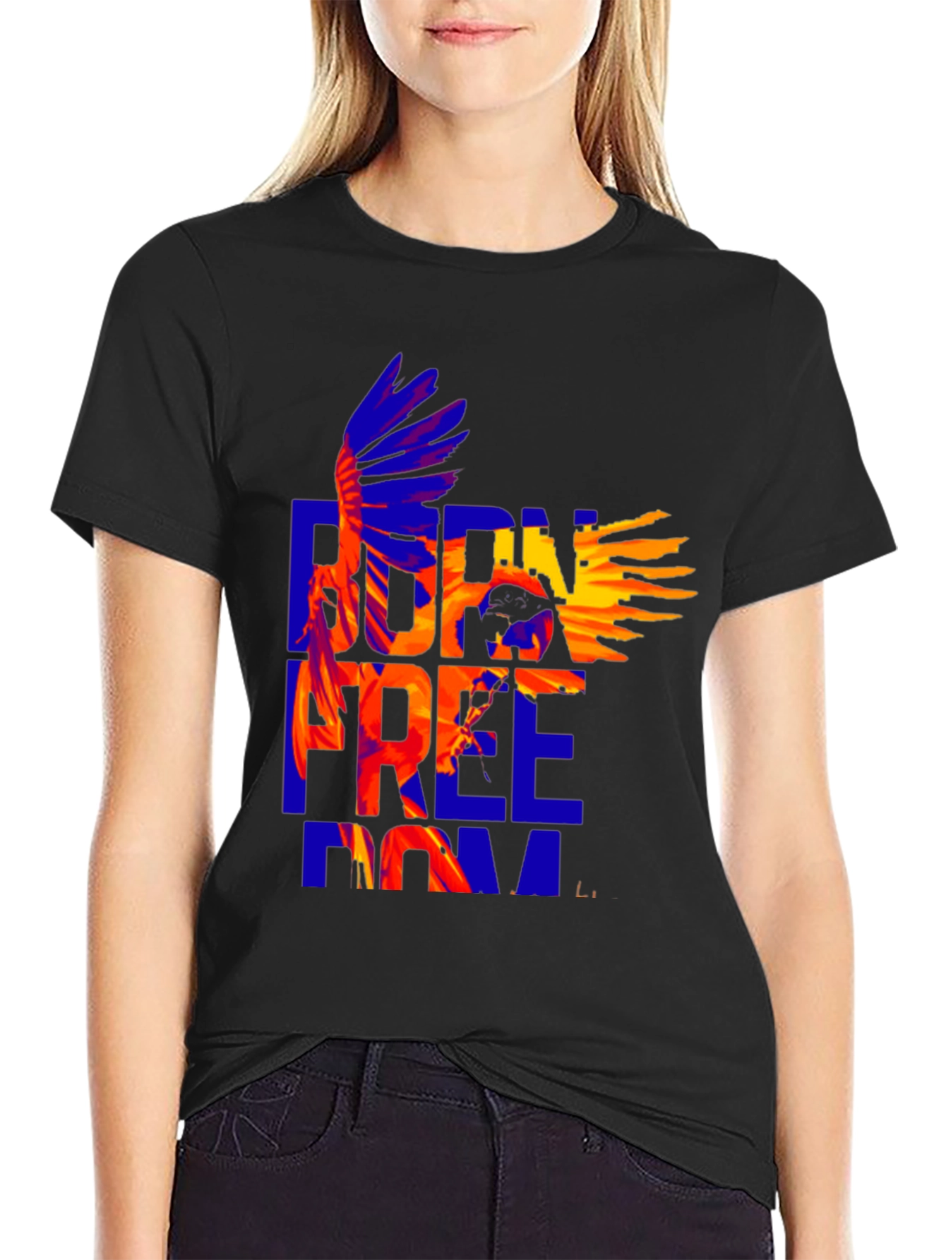 Black Born Free Eagle Graphic Tee - Stylish Cotton T-Shirt view 2