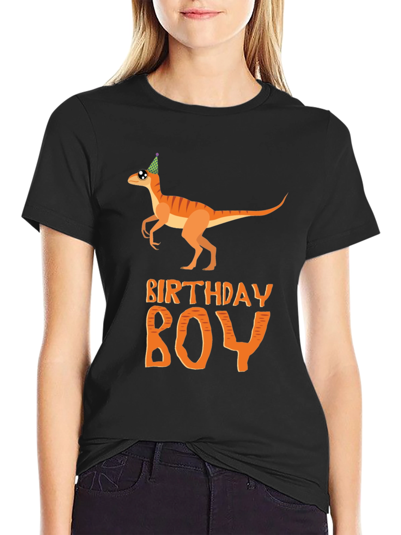 Black Birthday Boy T-Shirt Dinosaur Party Tee view 2