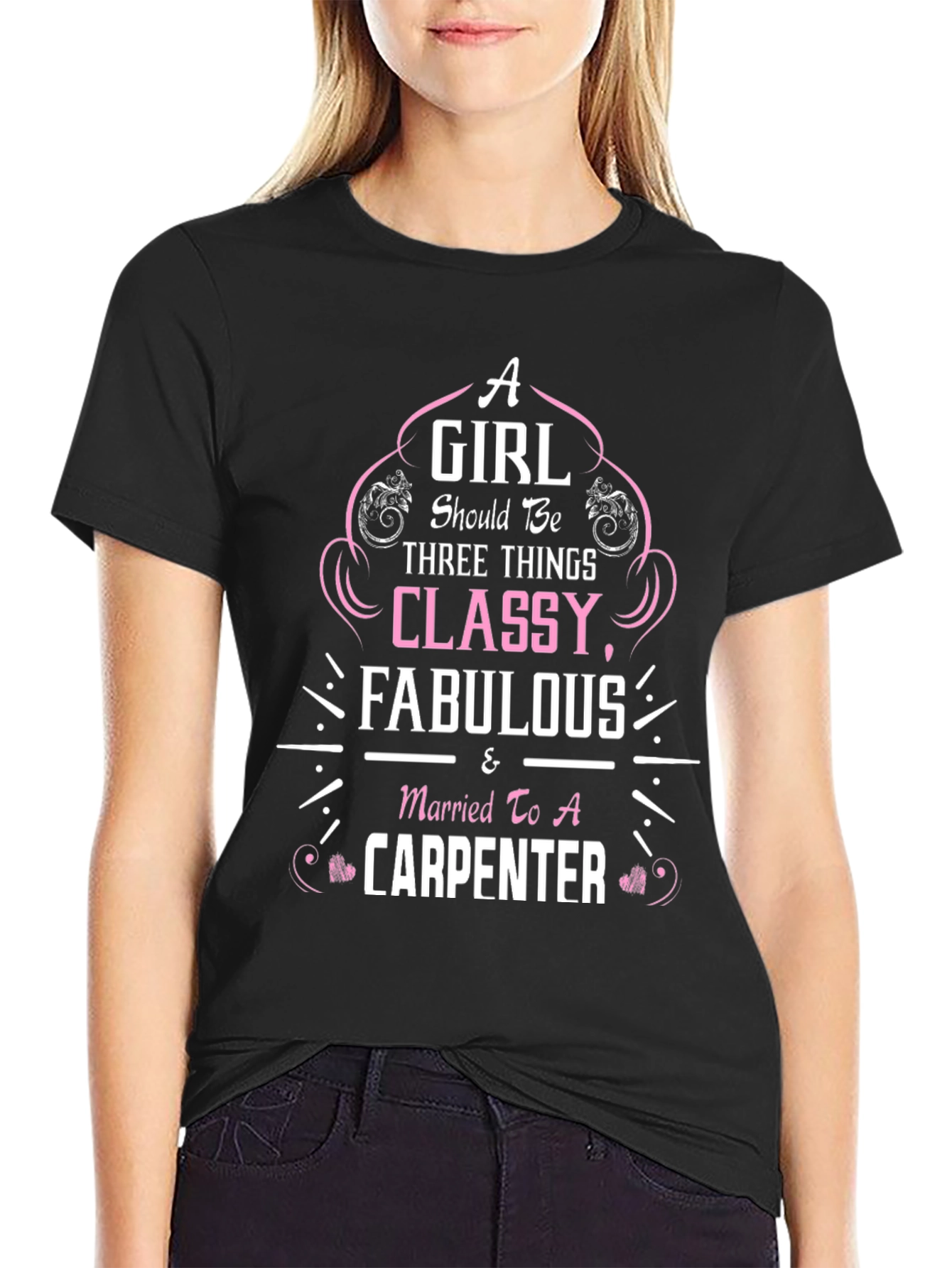 Black Classy Carpenter Wife T-Shirt - Black Cotton Tee view 2