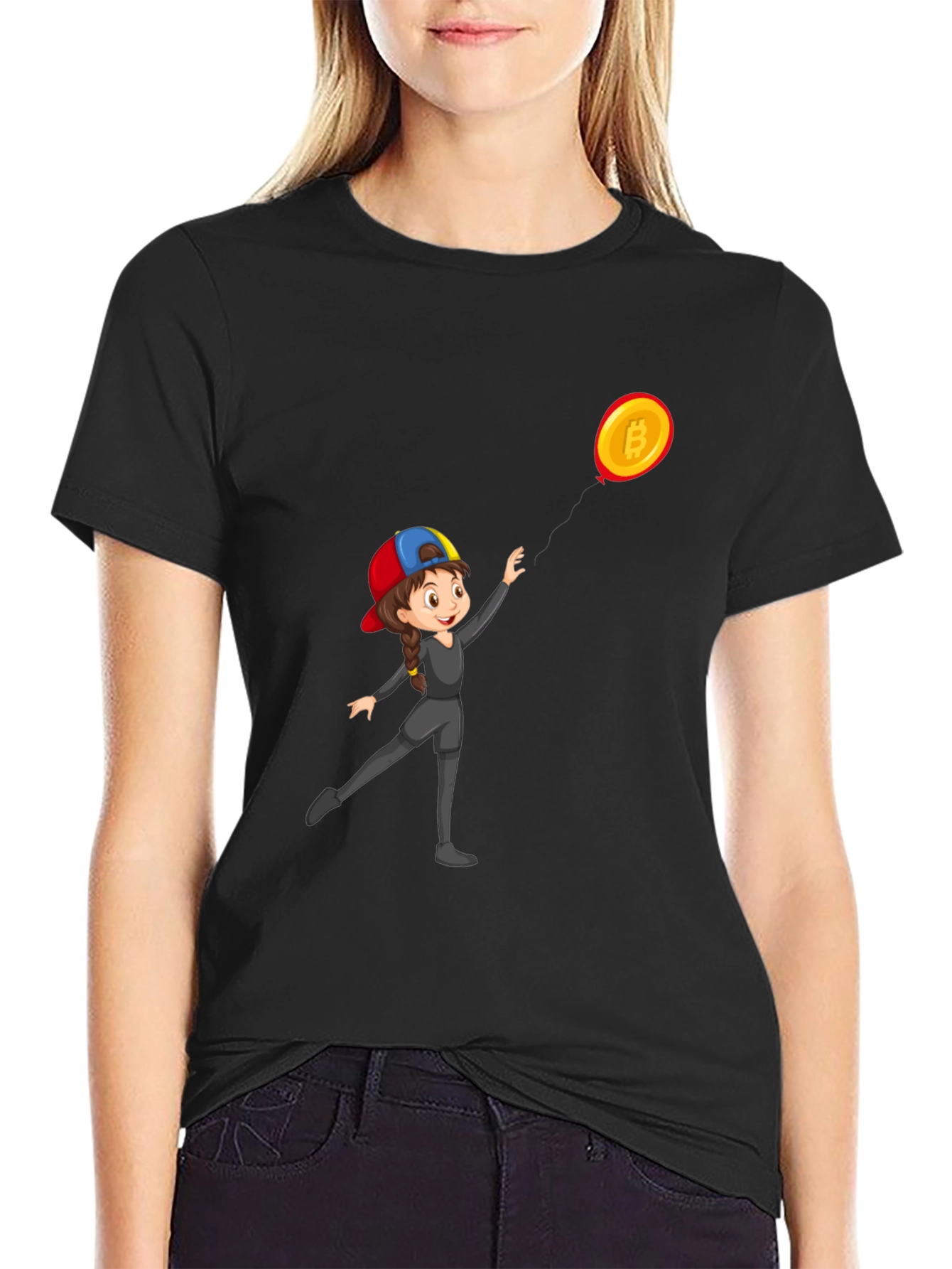 Black Bitcoin Girl Black T-Shirt: Crypto Fashion view 2