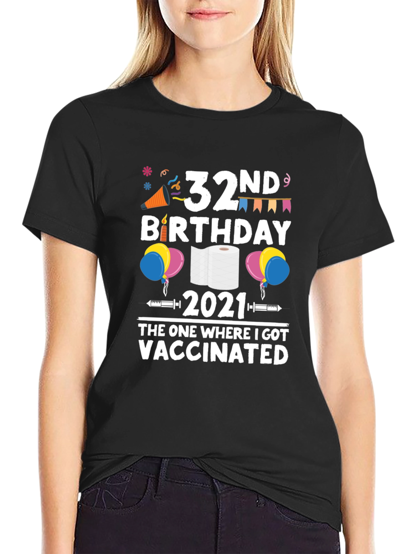 Black 32nd Birthday 2021 Vaccinated T-Shirt view 2