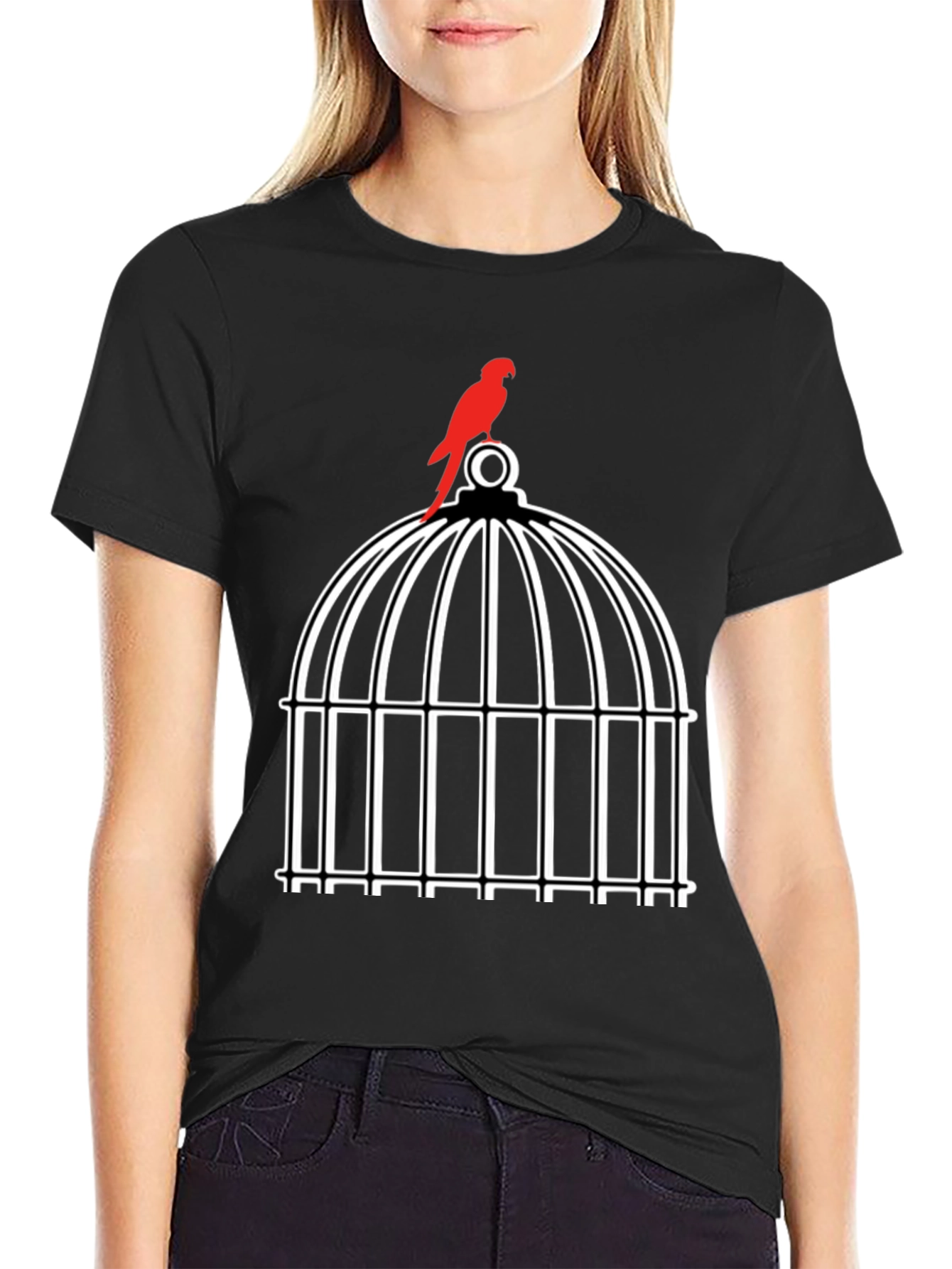 Black Birdcage Graphic Tee - Unique Design view 2