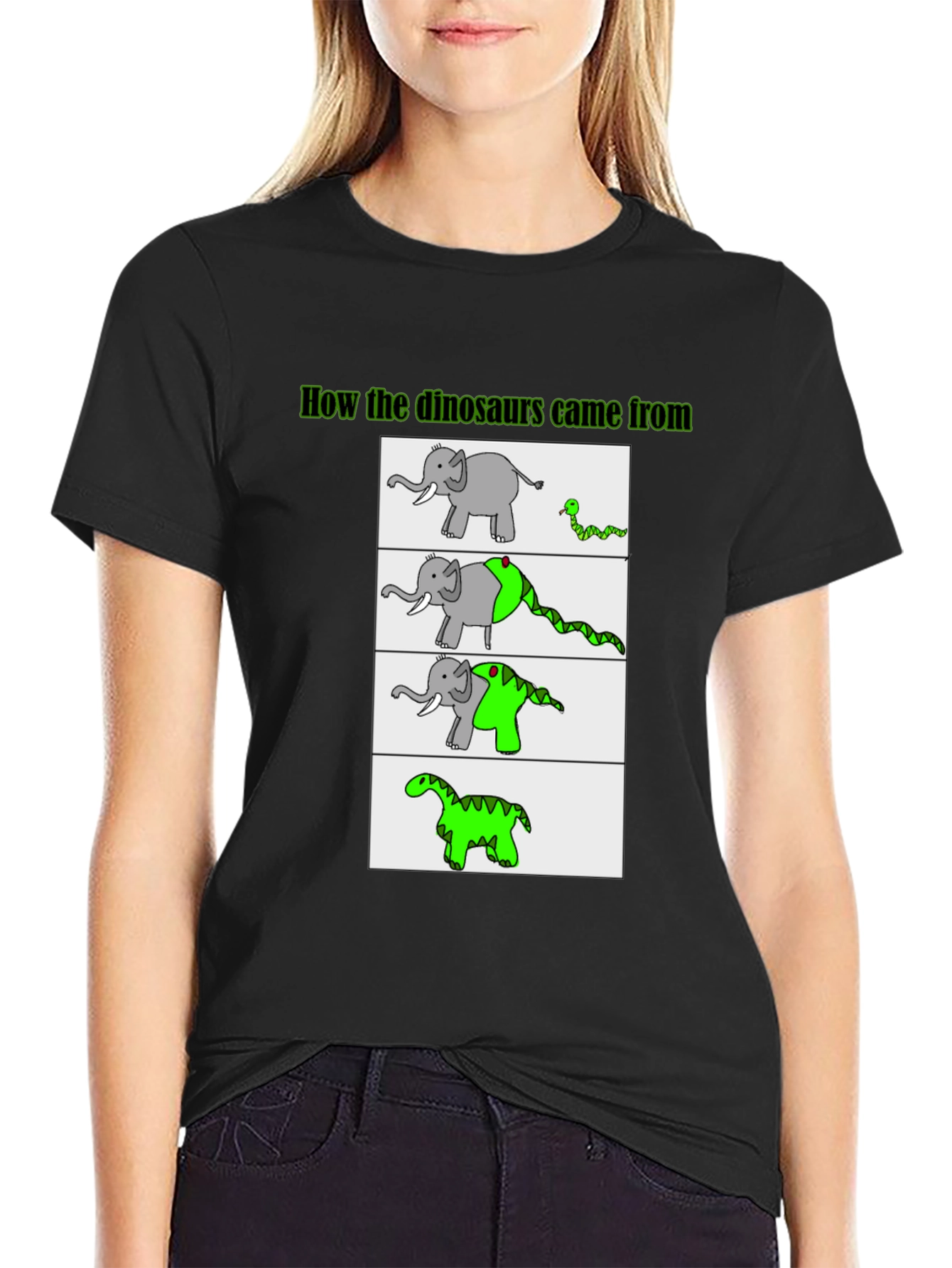 Black Funny Dinosaur Evolution Graphic T-Shirt view 2