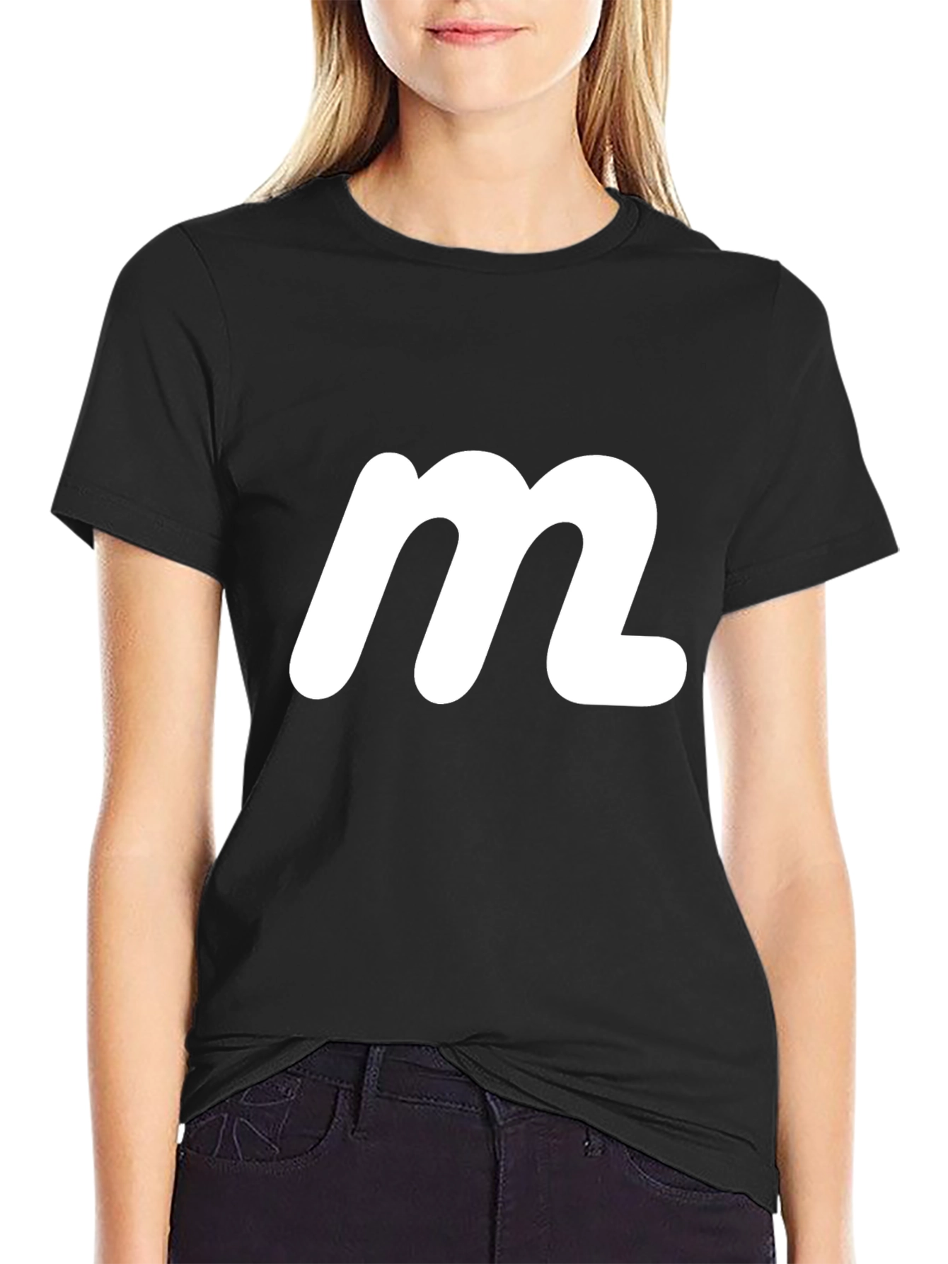 Black Minimalist Black Tee with White 'M' Logo view 2
