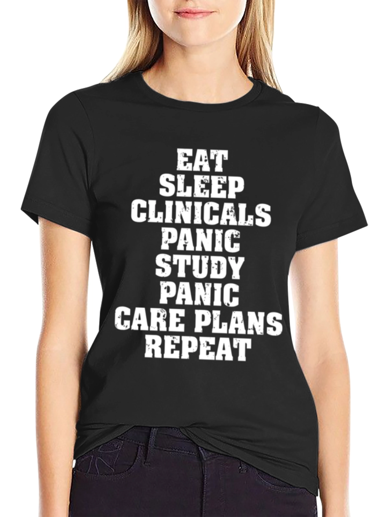 Black Eat Sleep Clinicals Panic Repeat Black T-Shirt view 2
