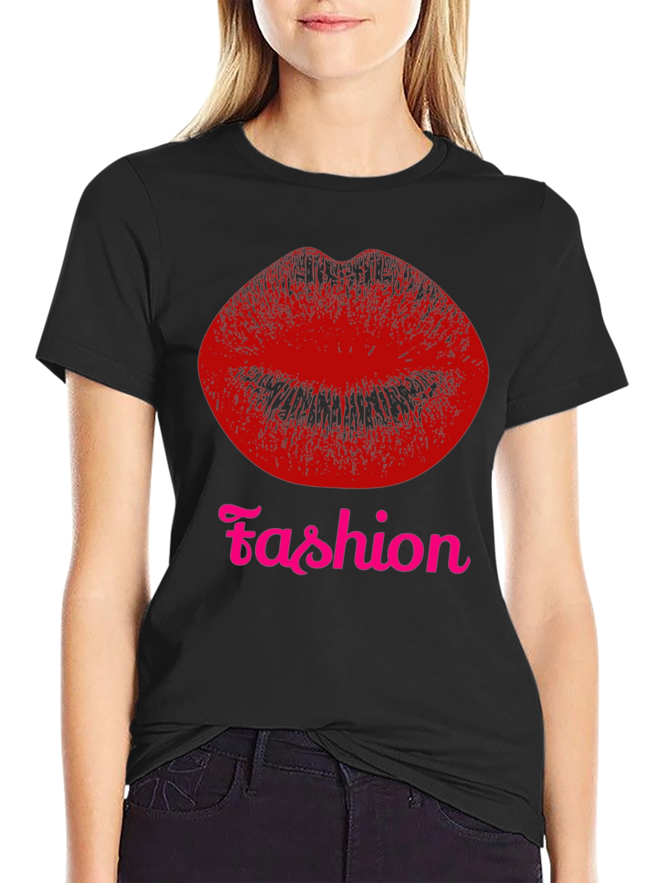 Black Fashion Lips Graphic Tee - Black T-Shirt view 2