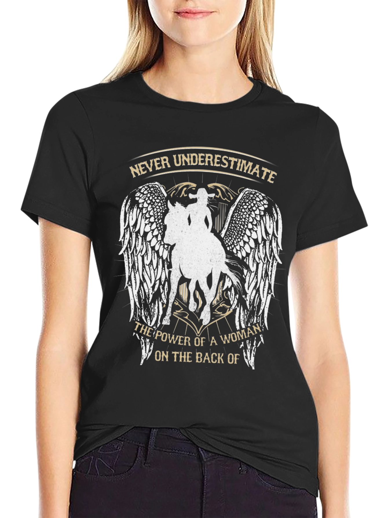 Black Never Underestimate Woman on Horseback Graphic Tee view 2