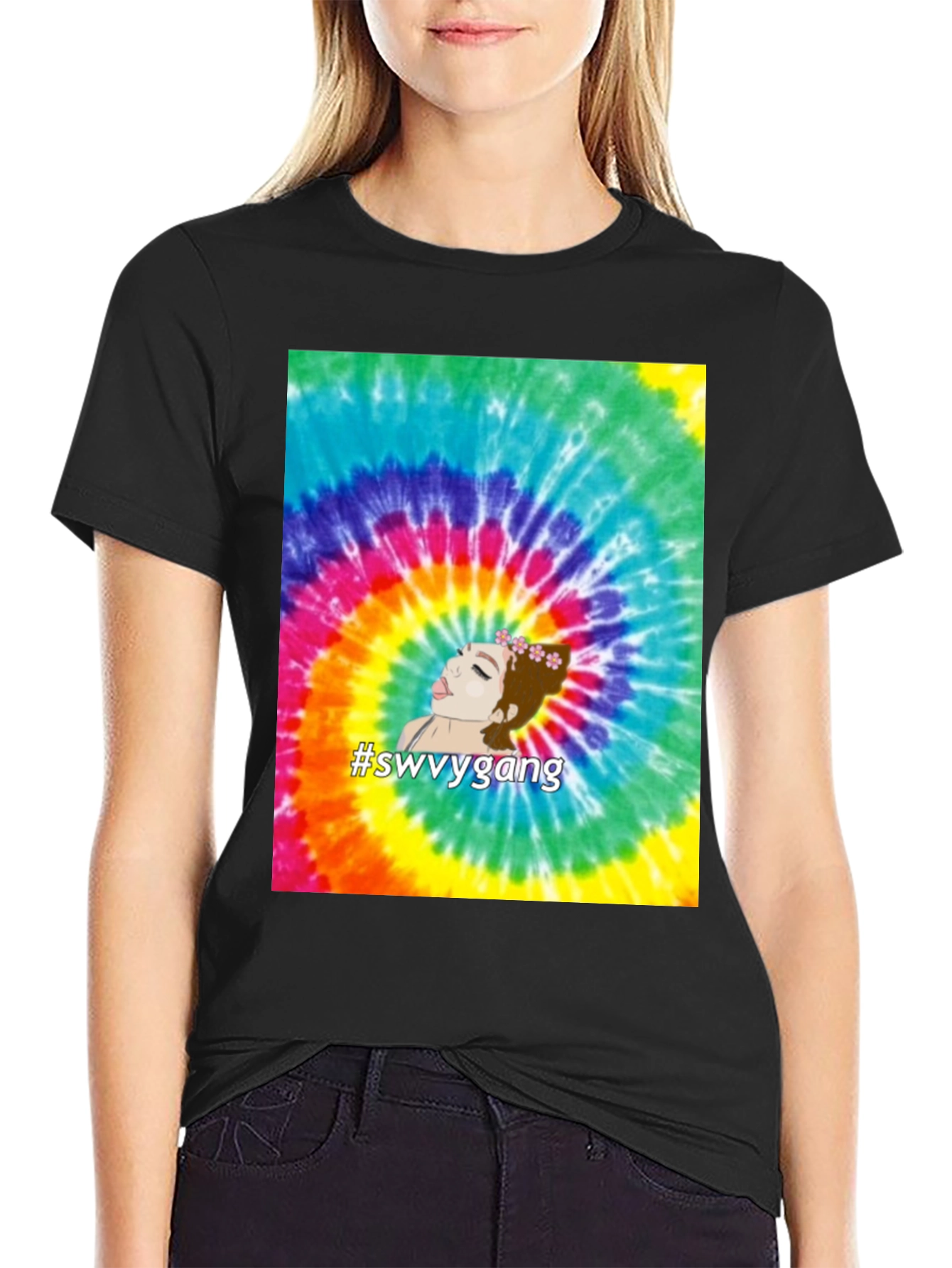 Black Tie-Dye Swvygang Graphic Tee - Casual Comfort view 2