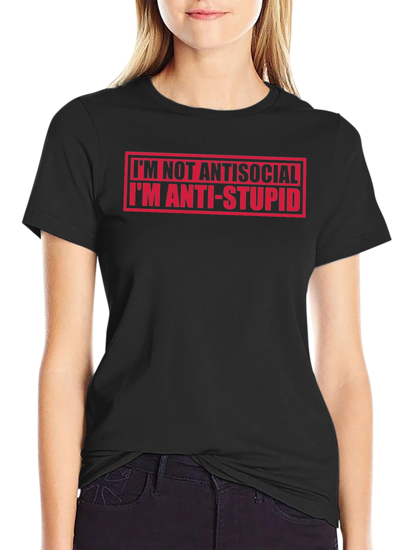 Black Anti-Stupid Statement Black T-Shirt view 2