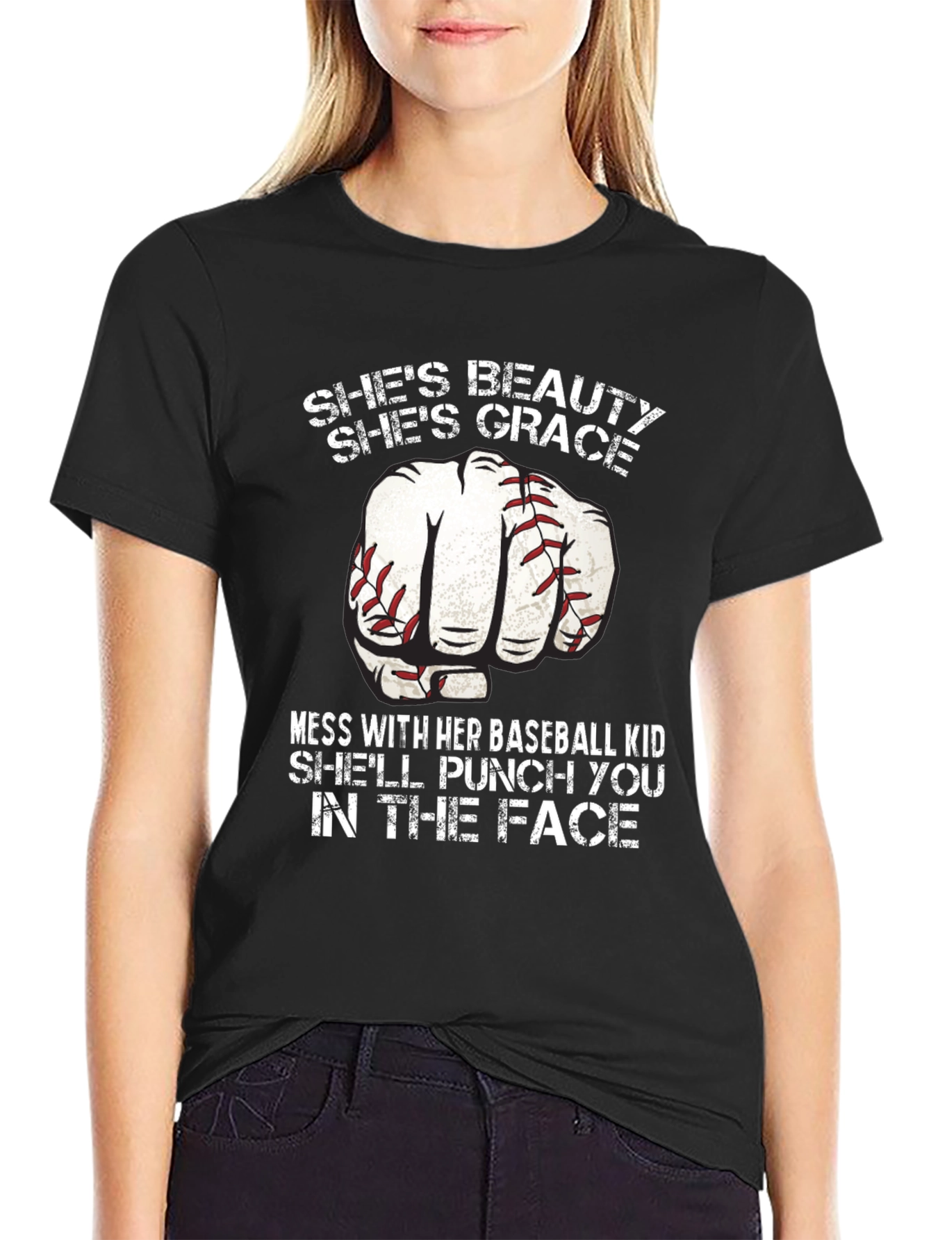 Black Baseball Mom Punch T-Shirt - Beauty and Grace view 2