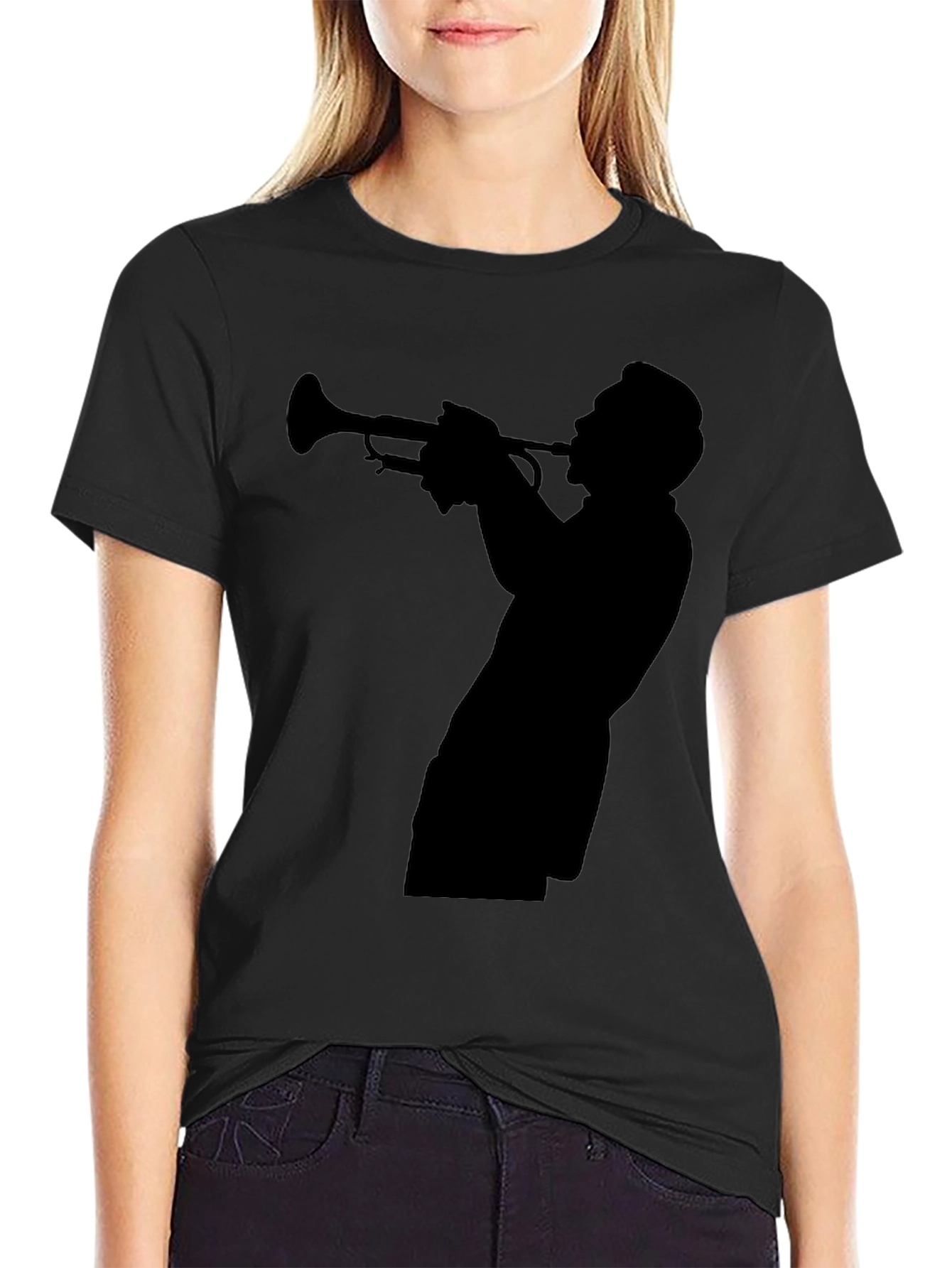 Black Jazz Trumpet Silhouette T-Shirt view 2