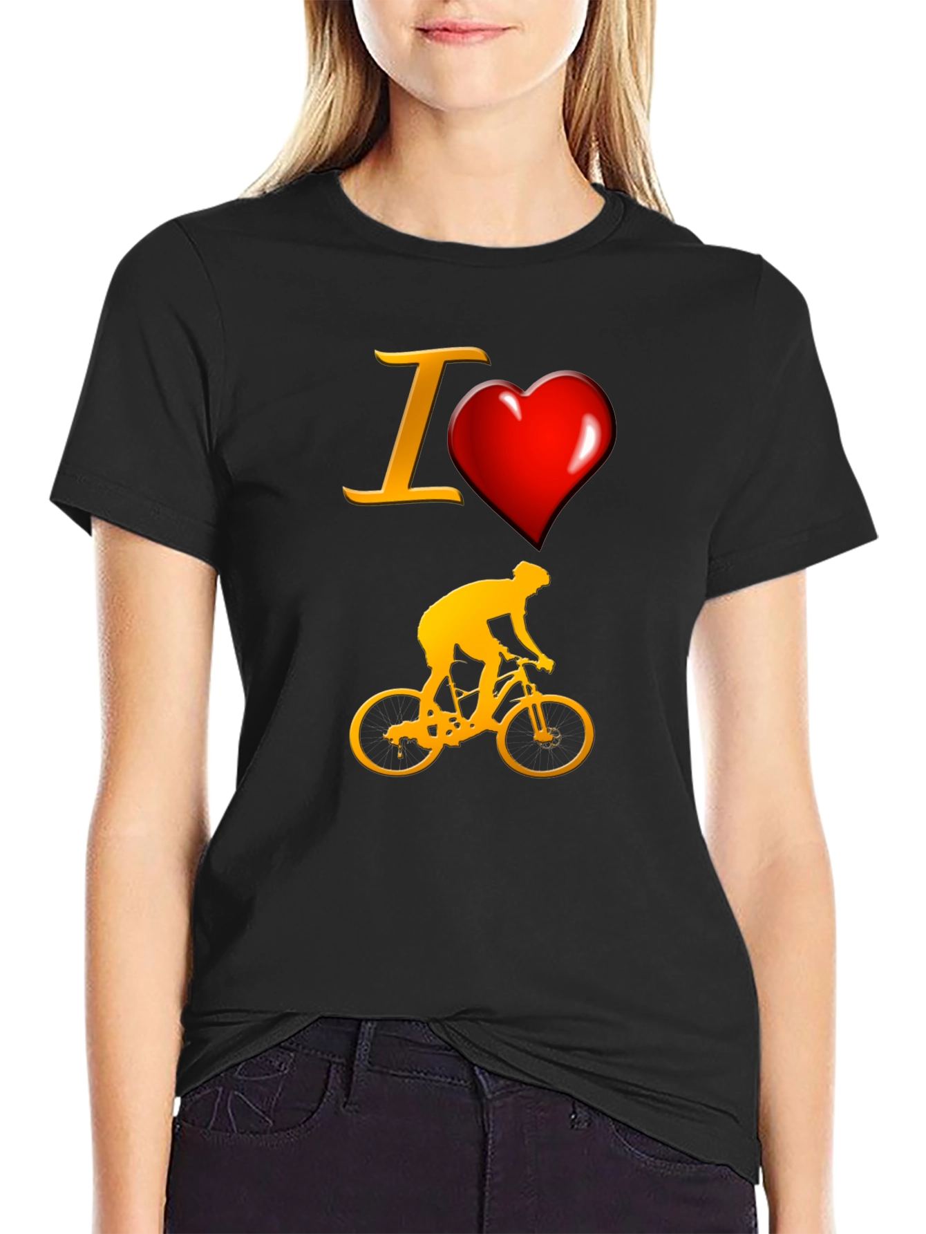 Black I Love Biking T-Shirt - Sporty Cyclist Tee view 2