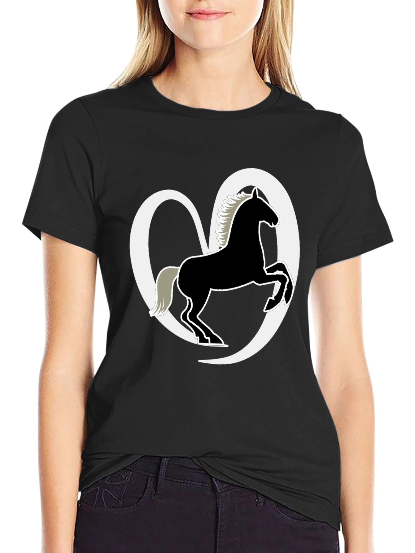 Black Horse Lover's Tee - Black Cotton Blend Shirt view 2