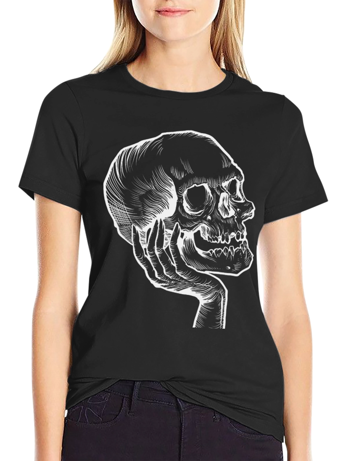 Skull Hand Graphic Tee - Black Cotton T-Shirt - 2