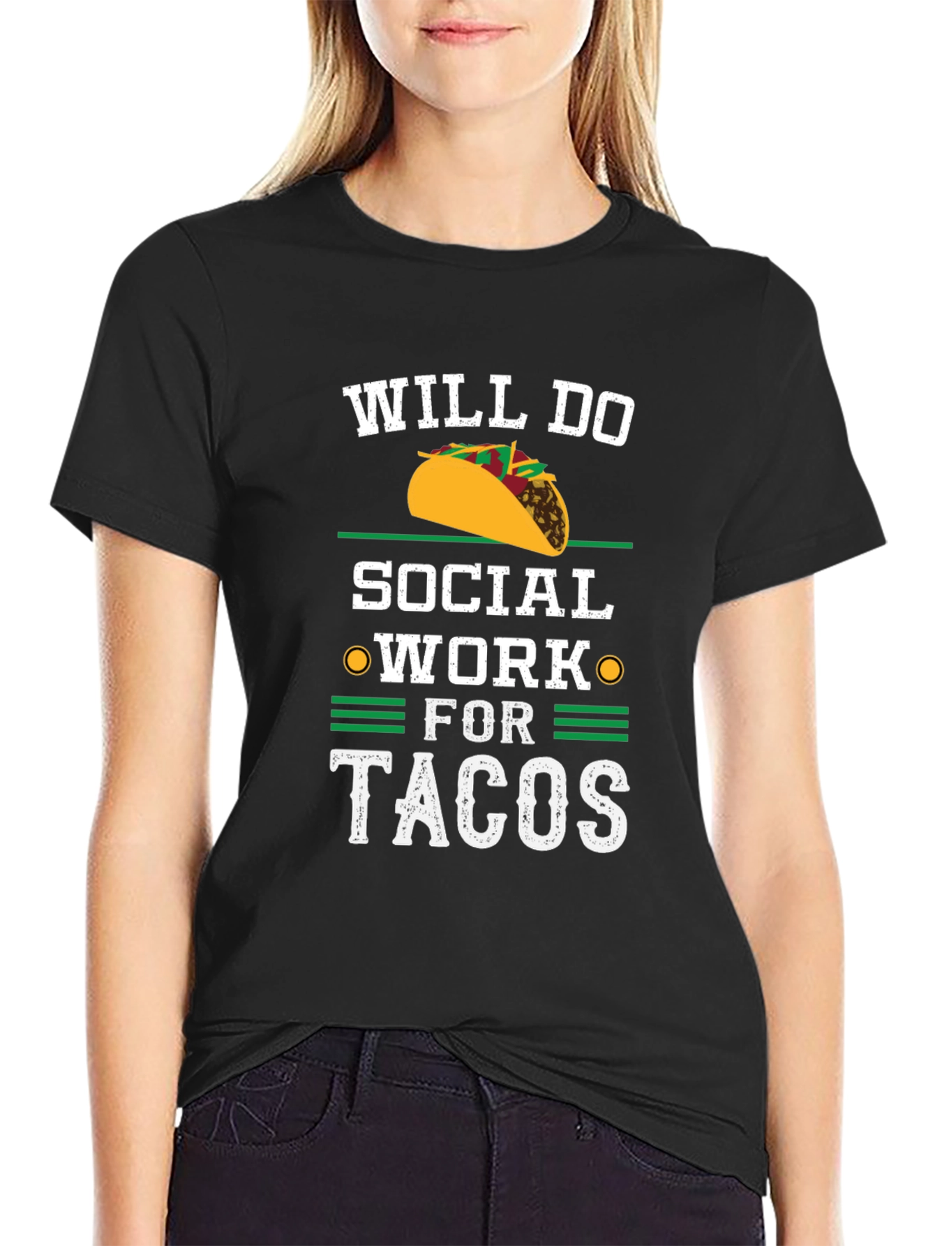 Black Will Do Social Work For Tacos Black T-Shirt view 2