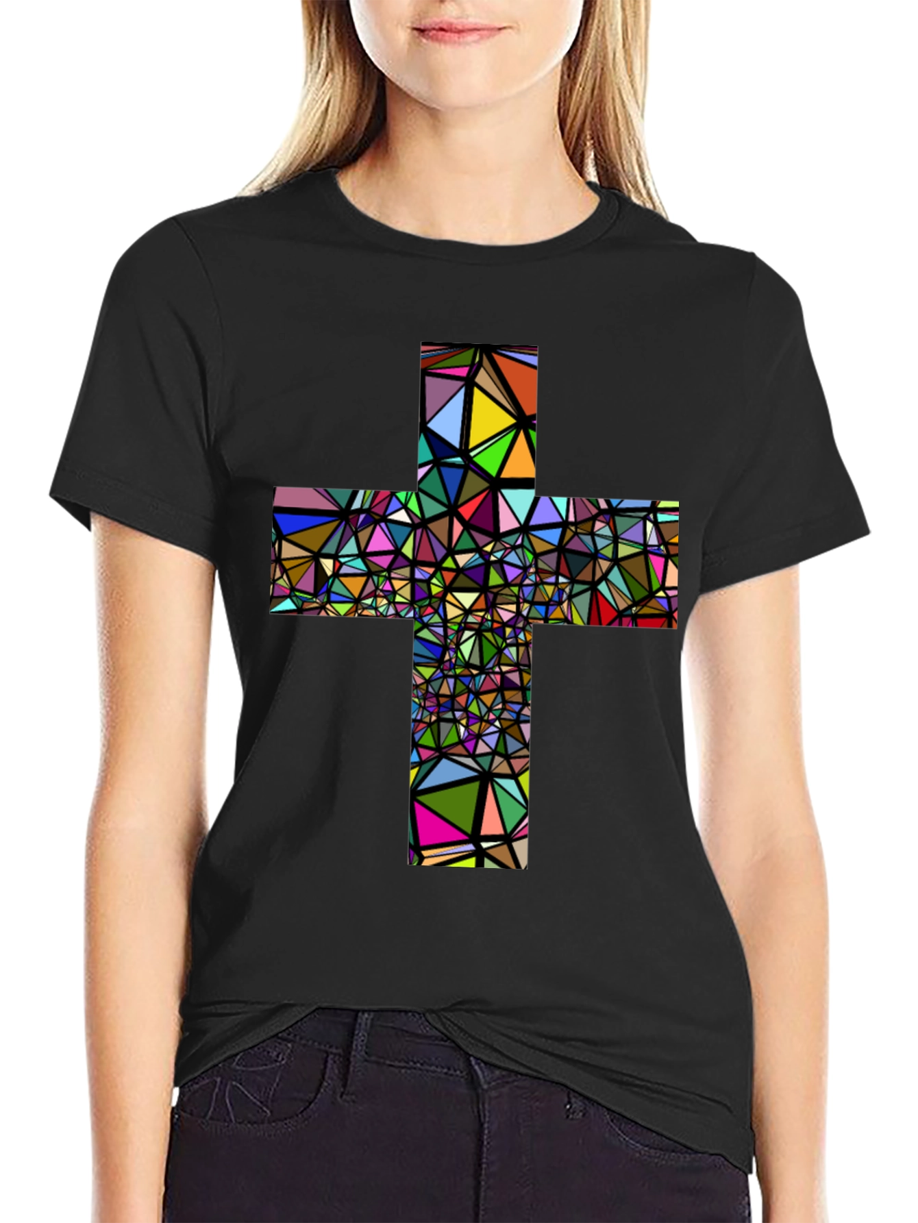 Black Geometric Cross Graphic T-Shirt - Black view 2