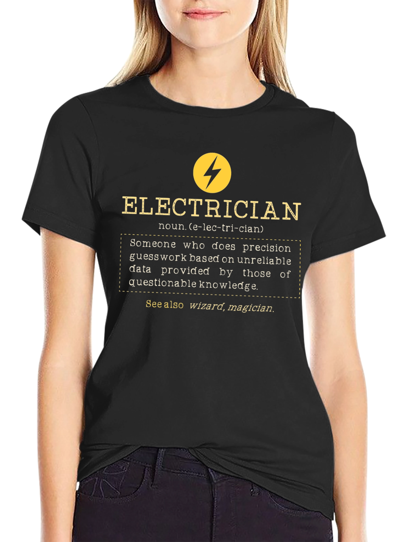 Black Electrician Definition Graphic Tee - Black view 2