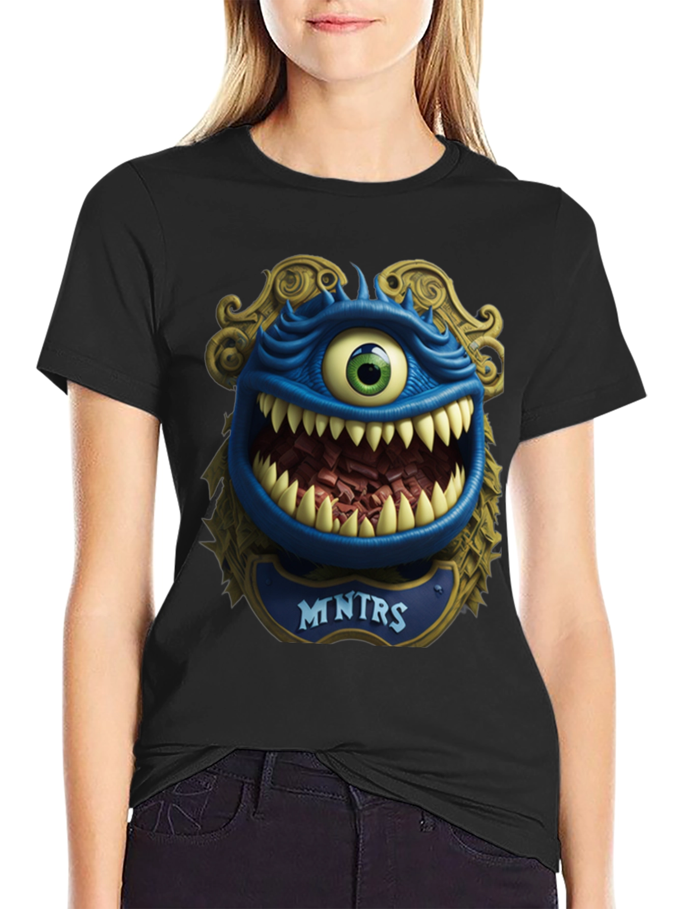 Black Monster Graphic T-Shirt: Mntrs Design view 2