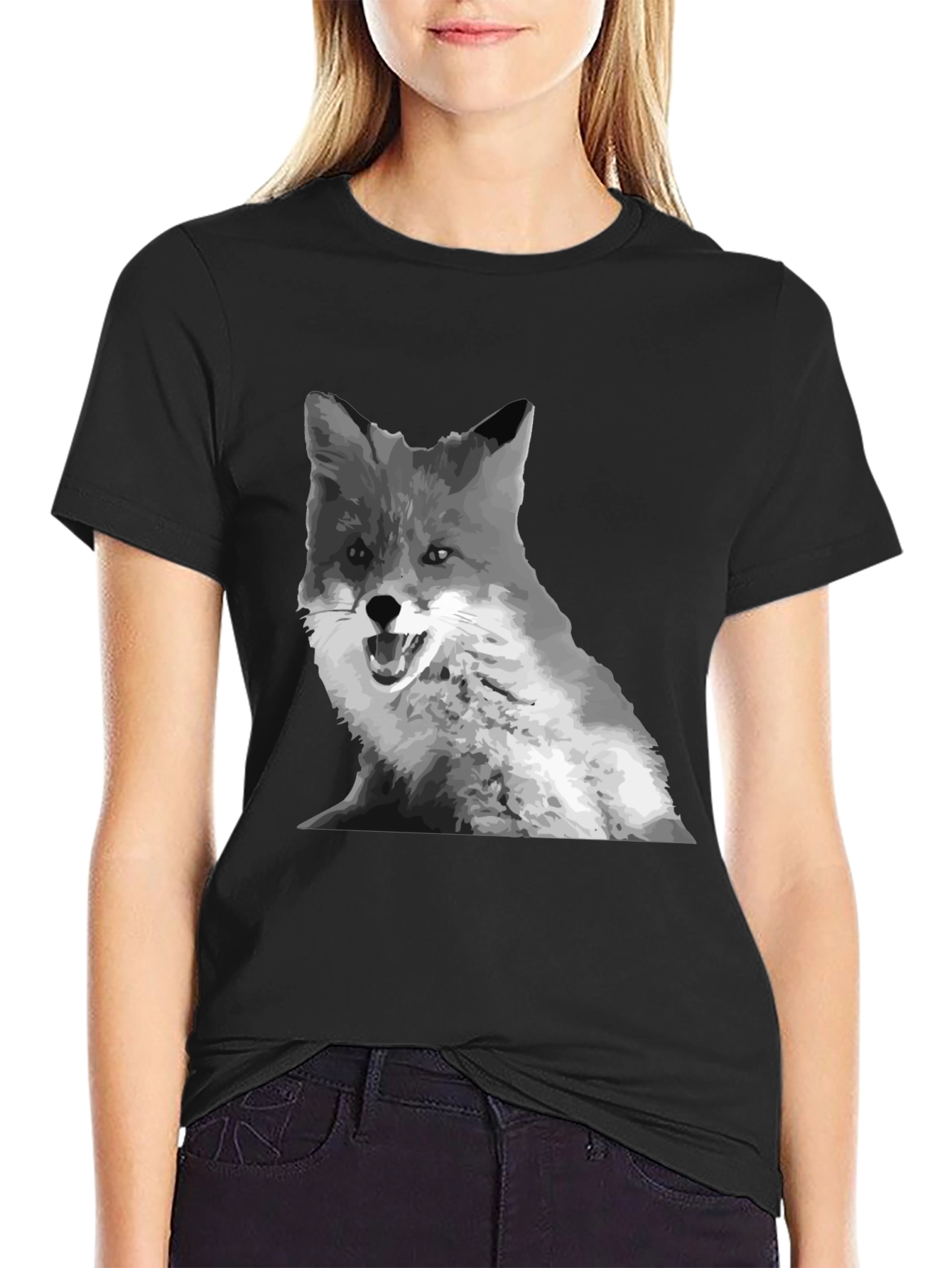 Black Fox Graphic Print Crew Neck T-Shirt view 2