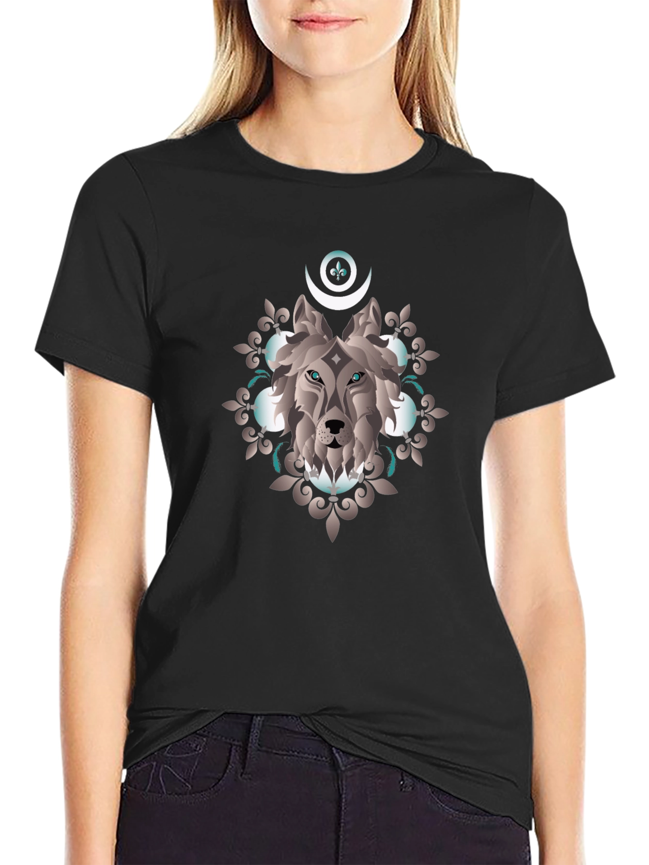 Black Mystic Wolf Graphic T-Shirt - Black view 2